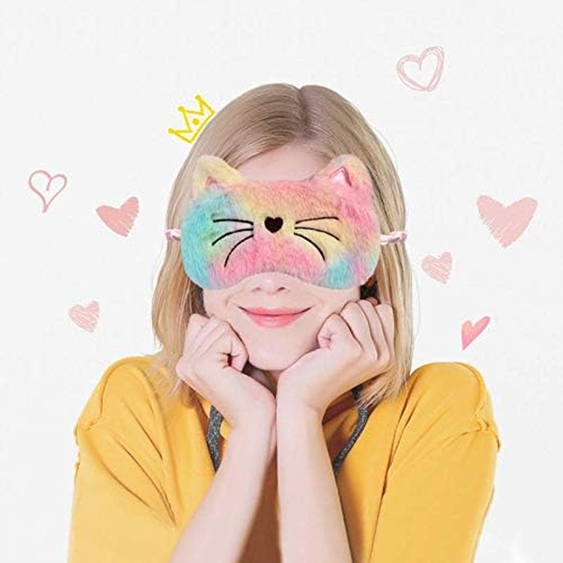 Cute Animal Sleeping Mask Soft Plush Eye Mask Blindfold Cover for Kids Girls Women Home Sleeping Traveling (Colorful Cat) - Colorful Cat image number 6