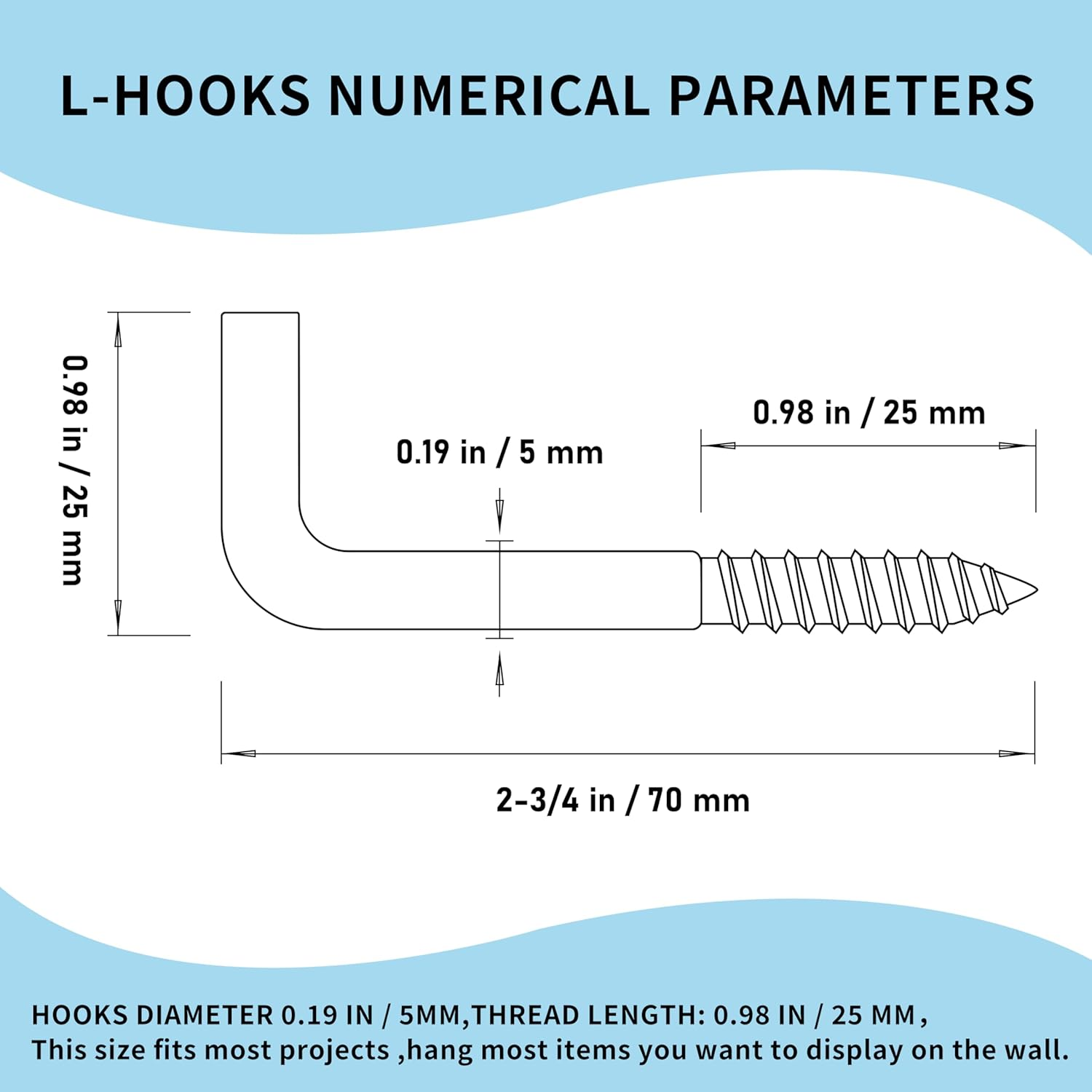 Soimuk 304 Stainless Steel M5 Screw-In Hooks 60 Pcs,7 Shape Screw Hooks,Right Angle Medal Hooks L Shaped Screw in Hooks for Hanging image number 1