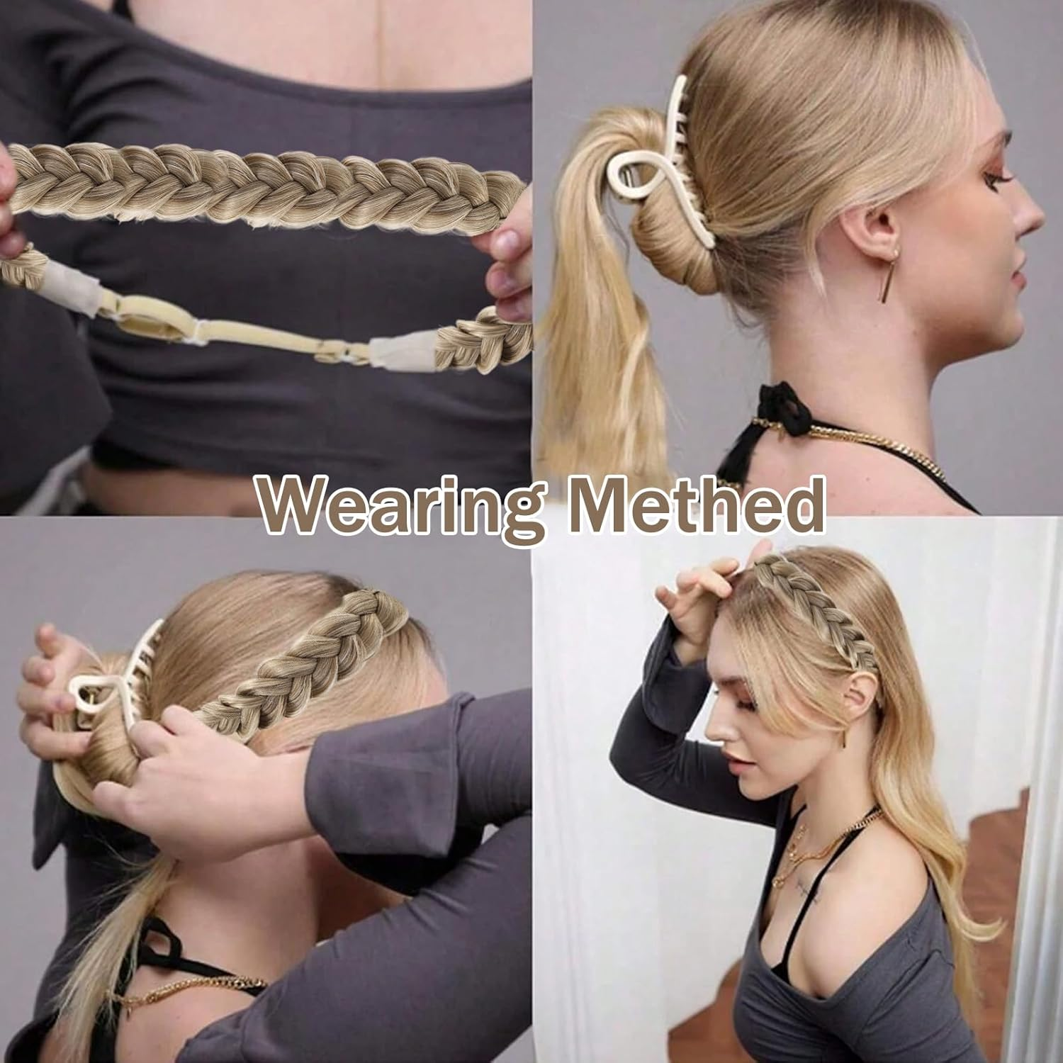 HTTDSLF Wide Messy Synthetic Hair Braided Hair Band, Synthetic Hair Braided Headband, Classic Elastic Hair Band for Women and Girls Wedding, for Wedding, Bavaria, Oktoberfest image number 5