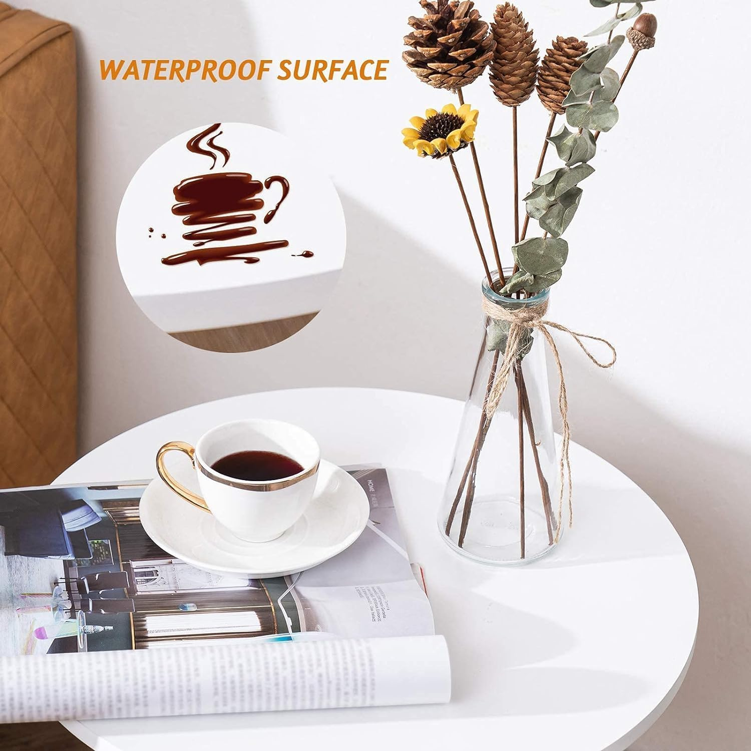 Round Side Table, Black Nightstand End Table for Small Spaces, Living Room, Bedroom, Balcony, Easy Assembly Boho Bedside Table with Blackwood Legs, 16.5 X 20.5 Inches image number 6