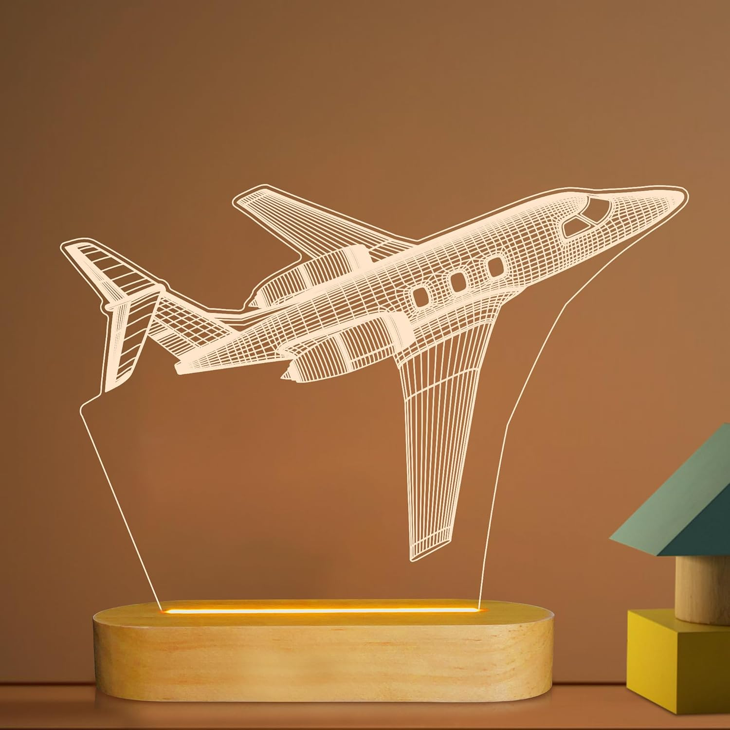 Airplane Night Light 3D Illusion Lamp, Soft Warm Colors Wood Table Lamp for Boys Pilot Gifts Birthday Gifts with USB Power(Plane) image number 6
