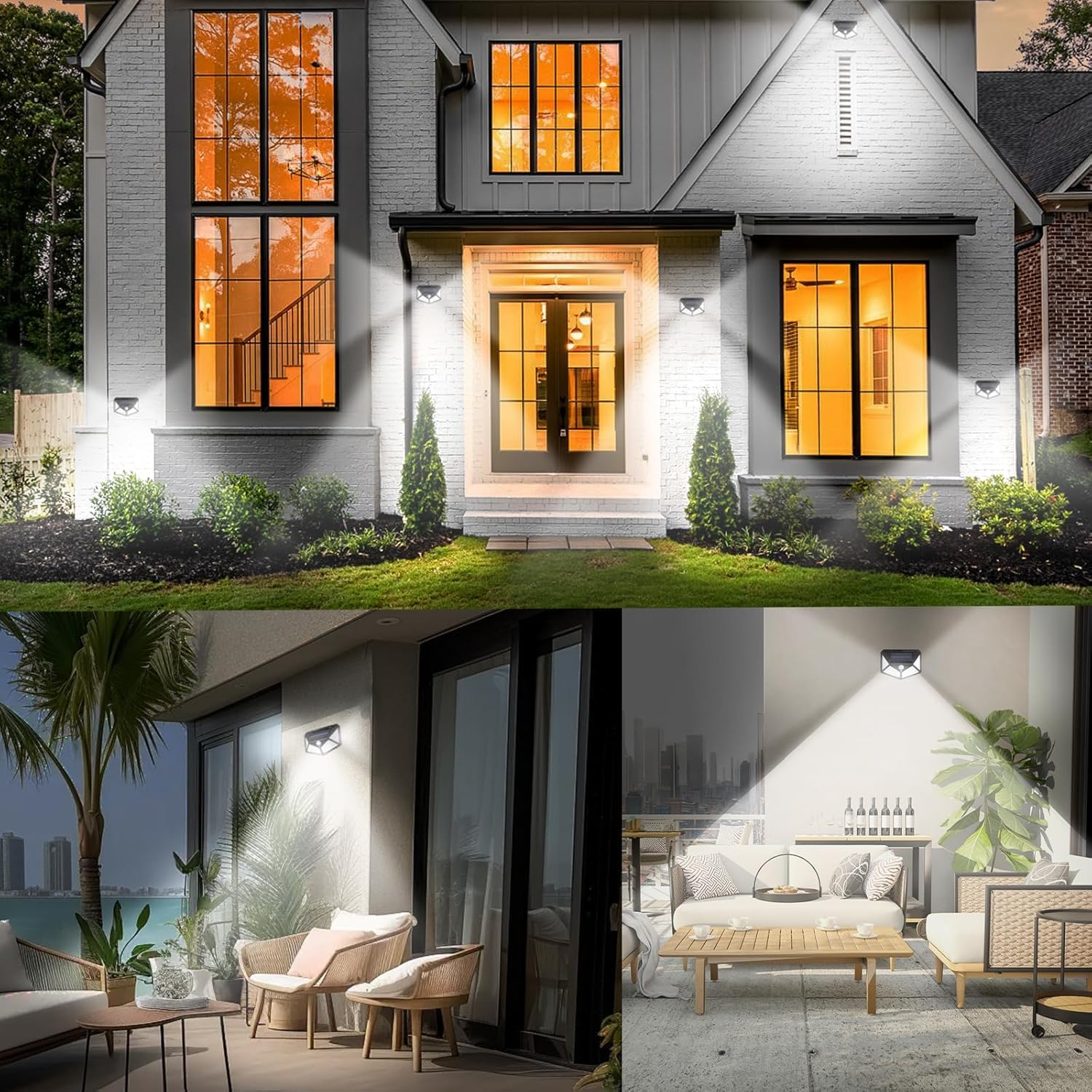 Roshin 270&deg; Solar Lights Outdoor - Motion Sensor Solar Wall Mounted Lights with 3 Light Modes - Waterproof Solar LED Flood Lights Outdoor for Garden, Patio, Garage, Deck, Pathway, Porch (4 Pack) image number 5