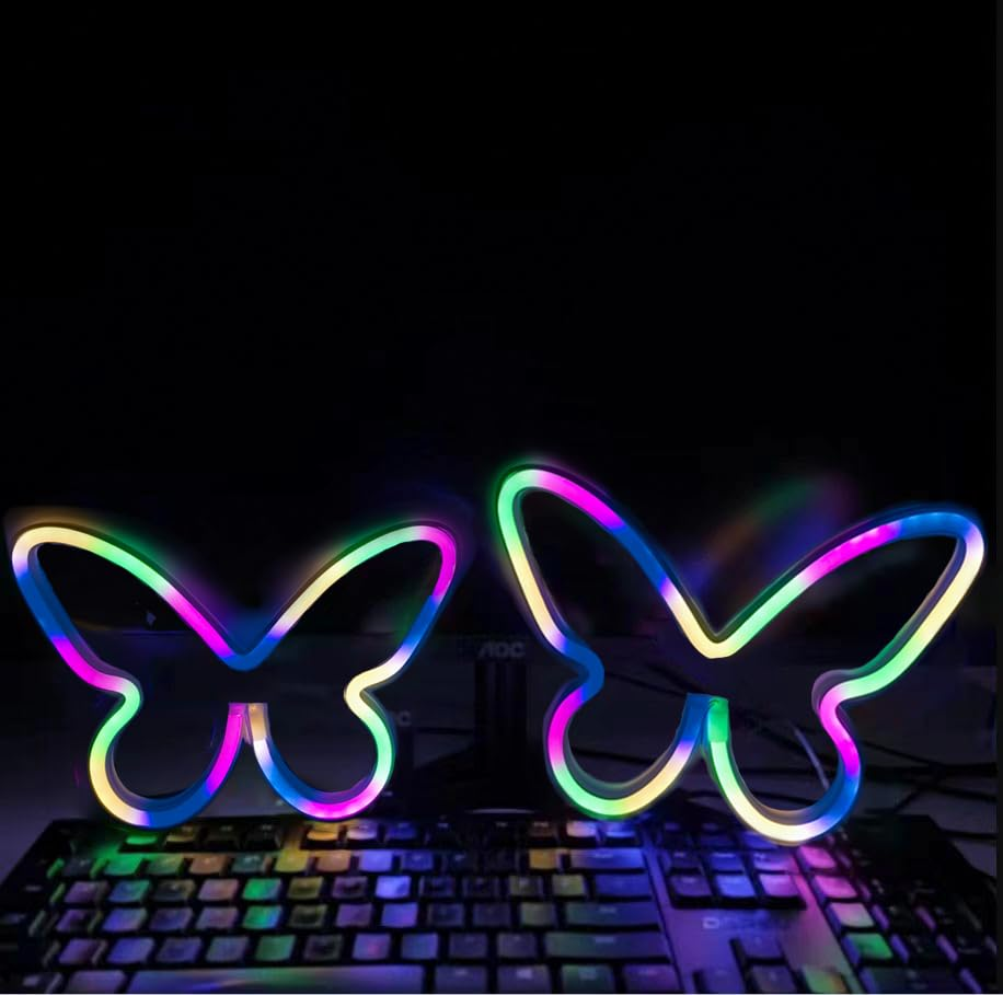 Coral Pink Butterfly Neon Signs for Wall Office Colleage Apartment Dorm Wedding Birthday Party Decor,Neon Butterfly Led Signs Decorations Night Light for Teen Girls,Usb or 3-AA Battery Powered