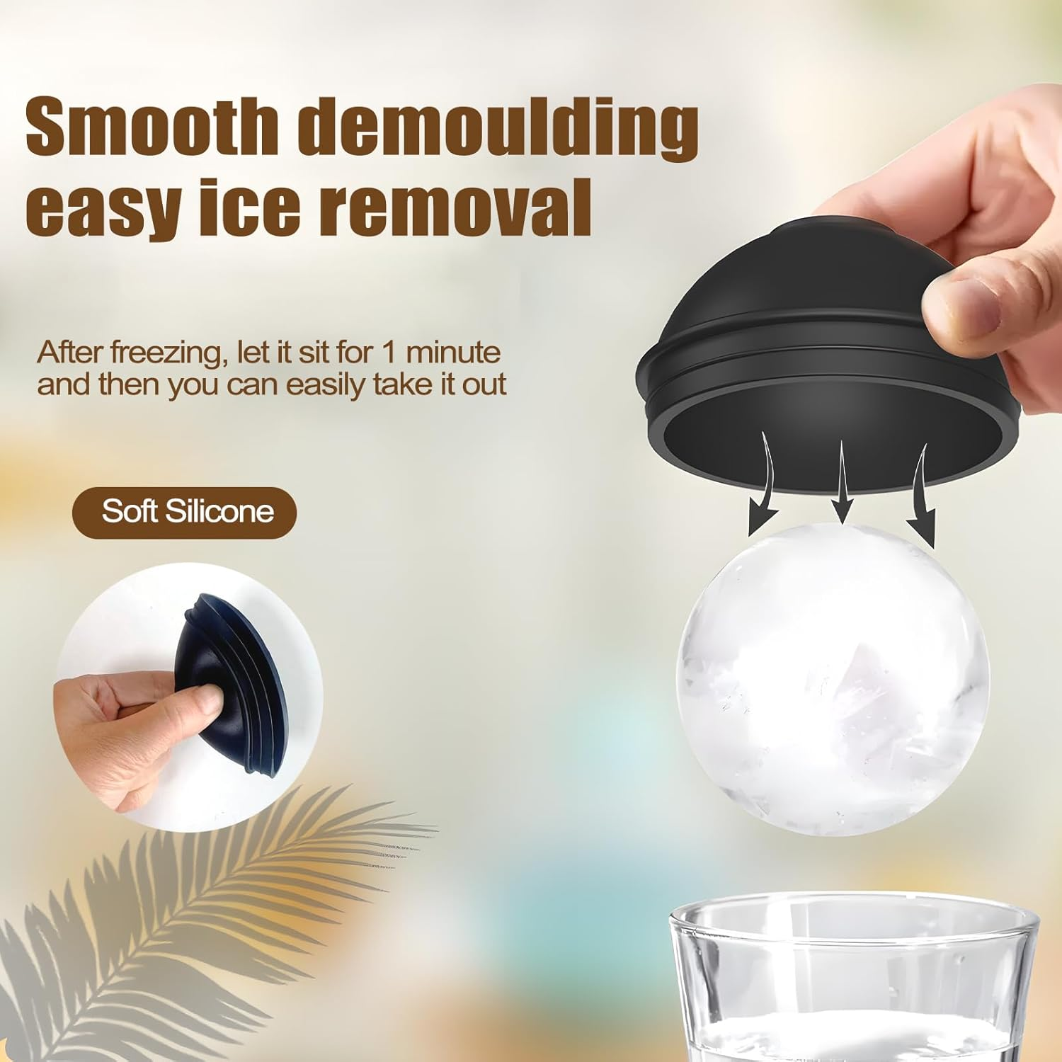 Whiskey Ice Cubes Mold Large Sphere Ice Ball Maker Mold 4Pcs Silicone round Ice Tray with Lids for Craft Ice Maker, Whiskey Cocktails Lover Easy Release image number 3