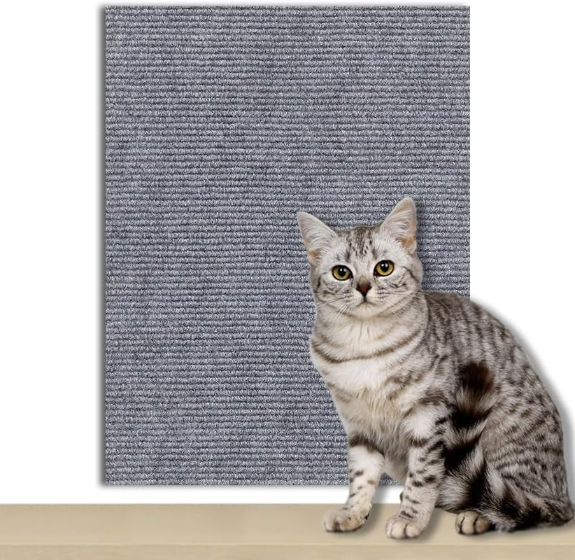 Oasis Finds Cat Scratcher Mat, Self-Adhesive Cat Scratcher Climbing Carpet Replacement, Trimmable Furniture Protector Pad for Wall and Couch, 100 * 60Cm(Light Grey) image number 1