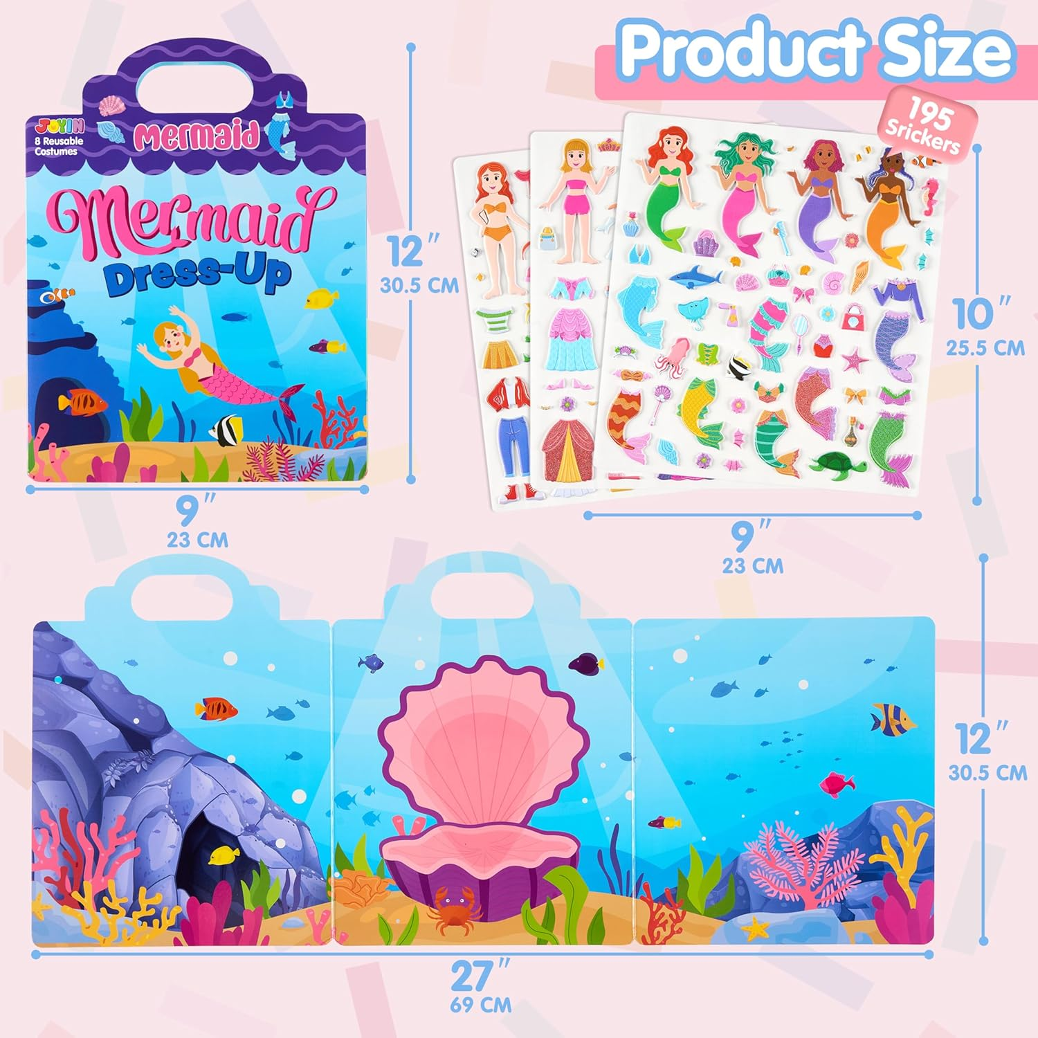 JOYIN 3 Sets Dress-Up Reusable Sticker Book for Toddlers, 3D Sticker Books for Kids 3 4 5, Travel Essentials, Airplane Activity Toys, Crafts Gifts, Birthday Gifts - Fashion, Mermaid, Princess