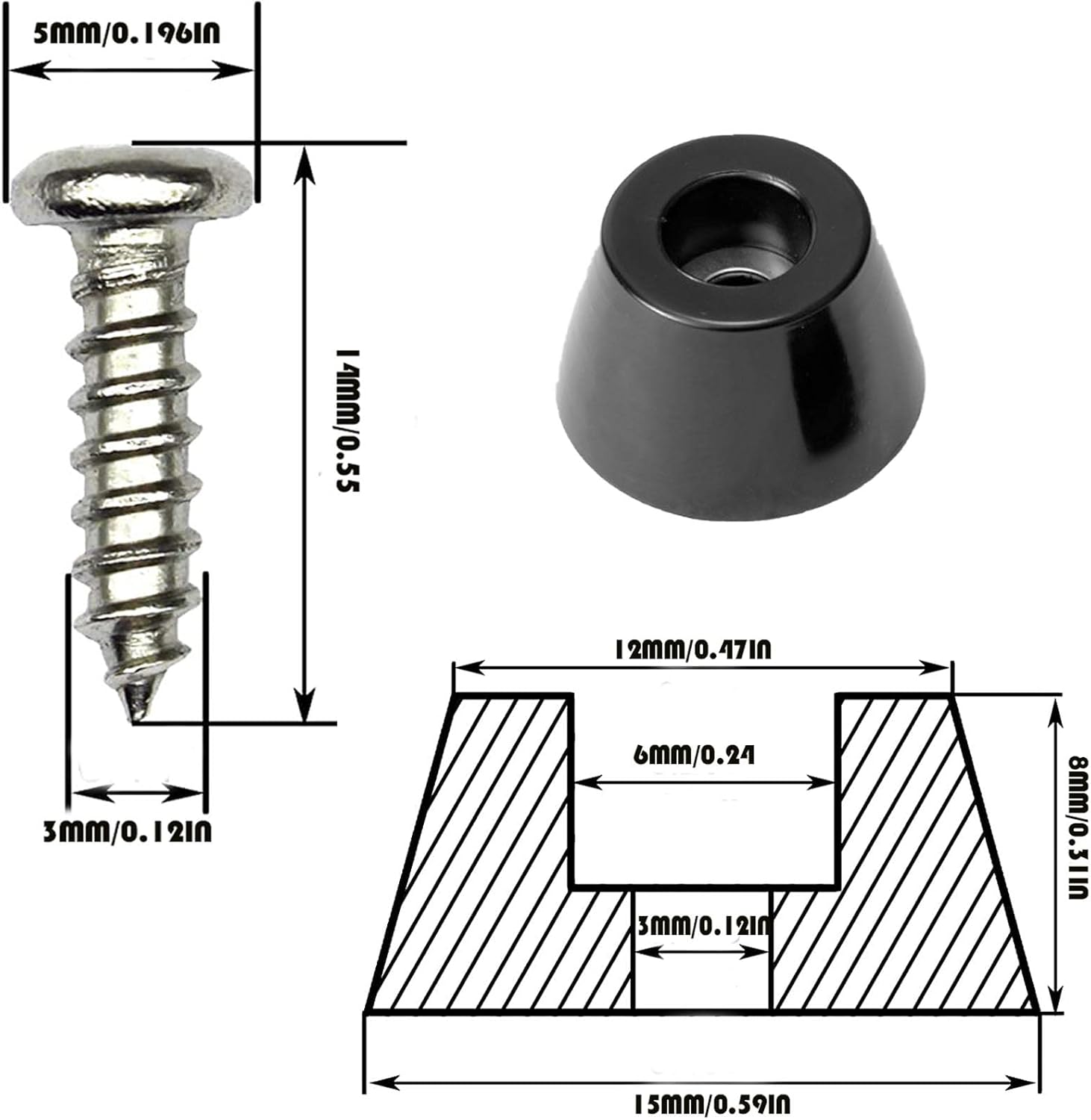 Zakora 20 Pack Rubber Bumper Feet with Stainless Washer and Screws, 0.3 X 0.59 (HD), Soft, Non Slip, Non Marking, Fine Grips for Appliances, Furniture, Electronics image number 4