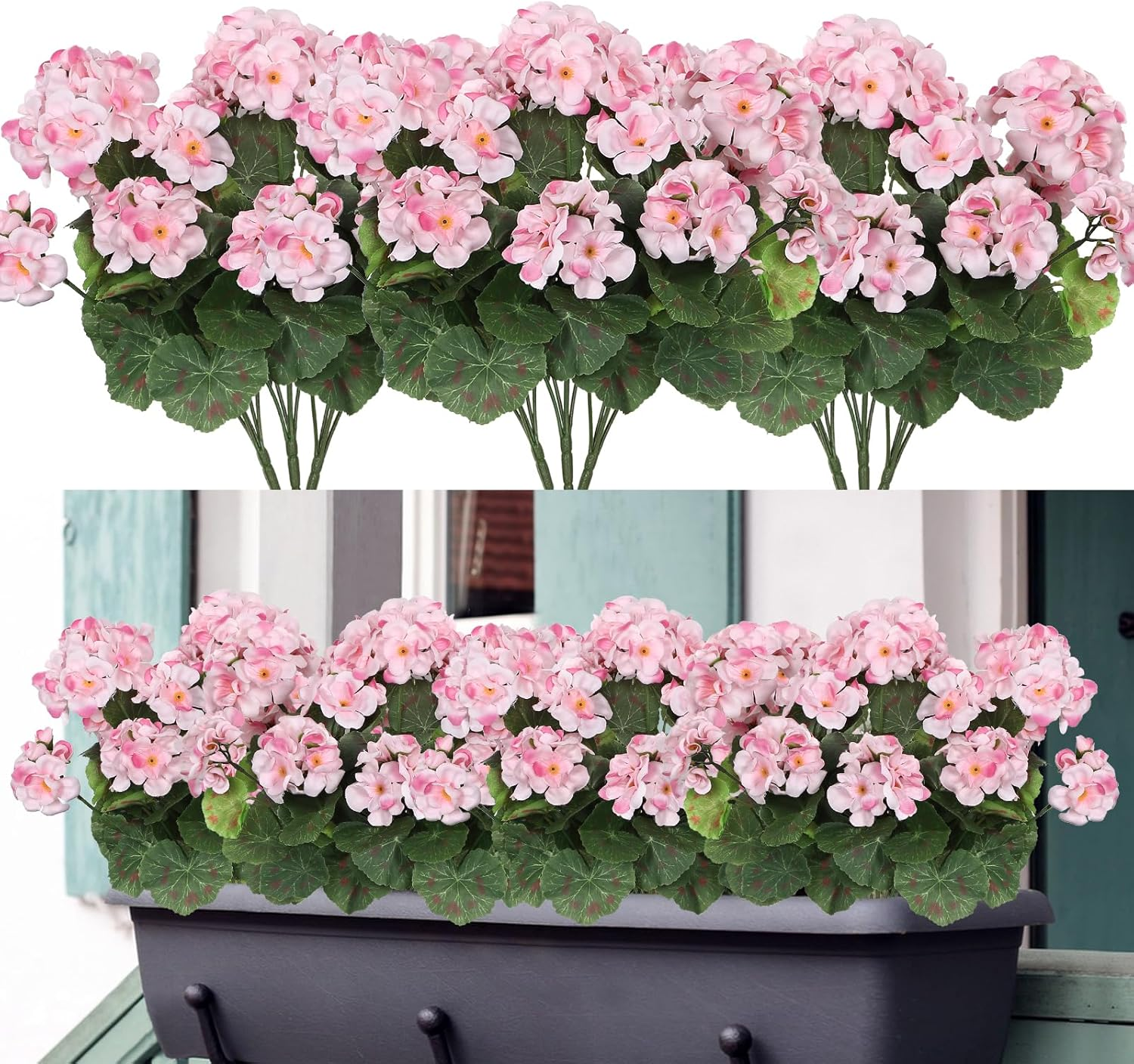 Dremisland 3 Pack Artificial Geranium Flowers for Outdoors Red Geranium Silk Flowers Outdoor UV Resistant Garden Plants Bush Faux Flowers for Home Wedding Kitchen Table Centerpieces Decor(Red, 3Pack)