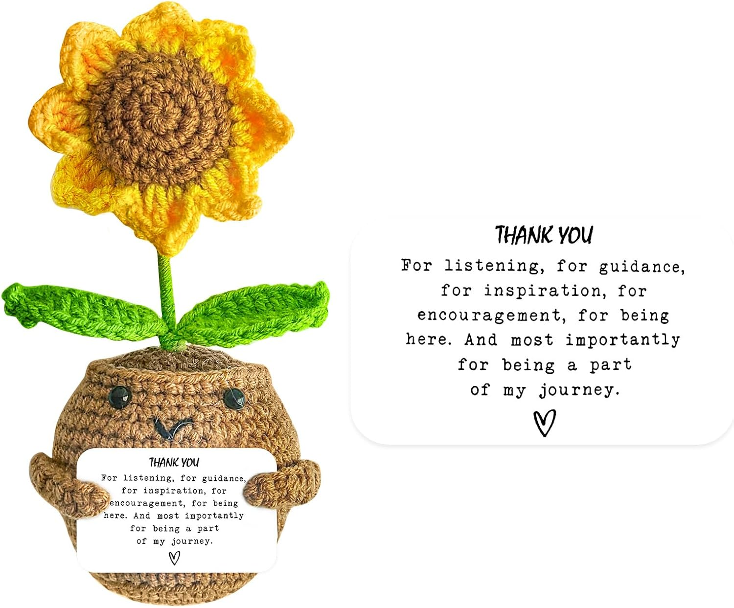 Gifts for Teacher, Positive Handmade Crochet Sunflower, Thank You Gifts for Teacher with Warming Card Appreciation Women Men Friends Graduation Gift (Style 1) image number 4