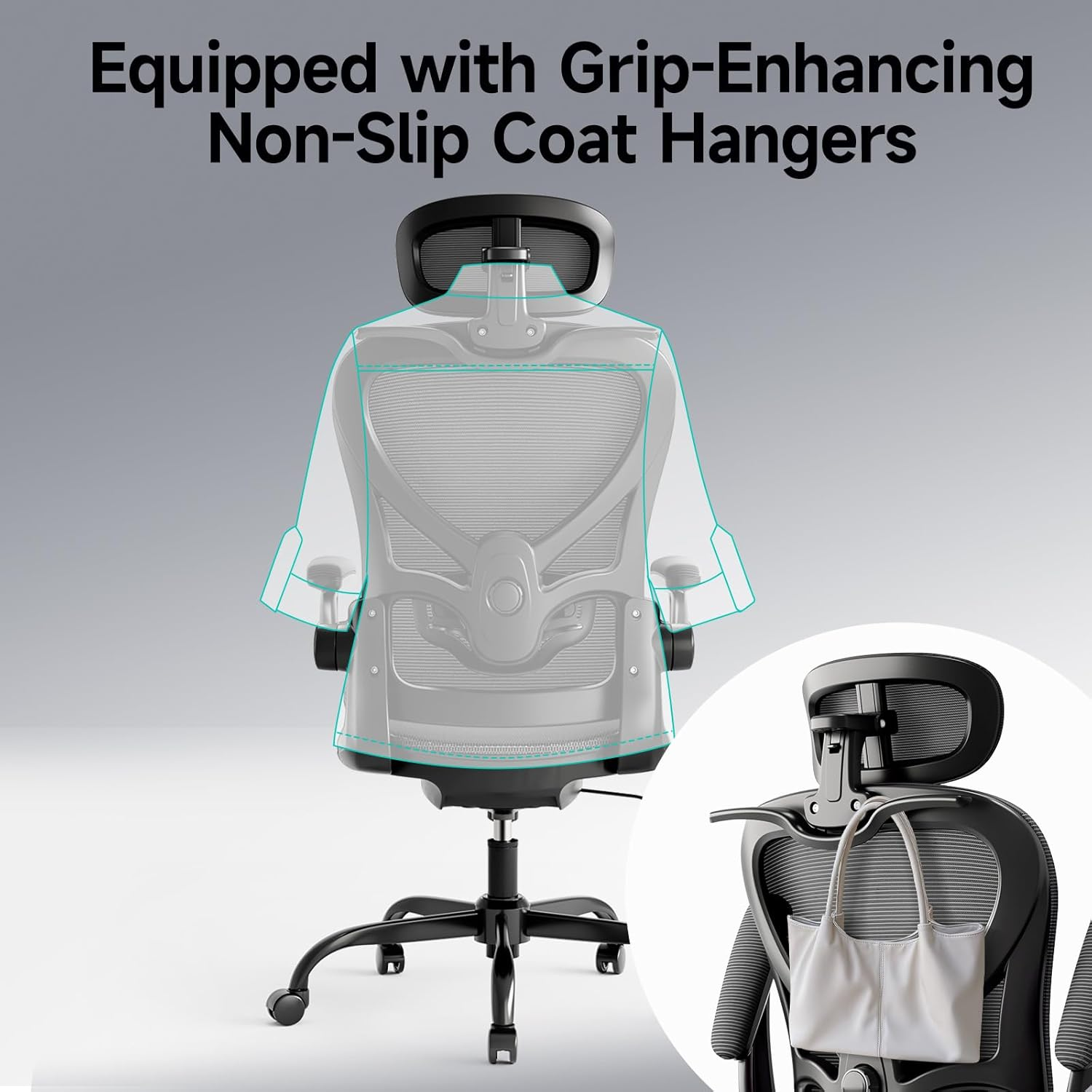 Ergonomic Chair with 3D Headrest, Office Chair with Coat Hanger, Gaming Chair with 2D Lumbar Support & Flip up Arms, Computer Chair Mesh Cushion & Backrest for Office, Study & Meeting,Black image number 3
