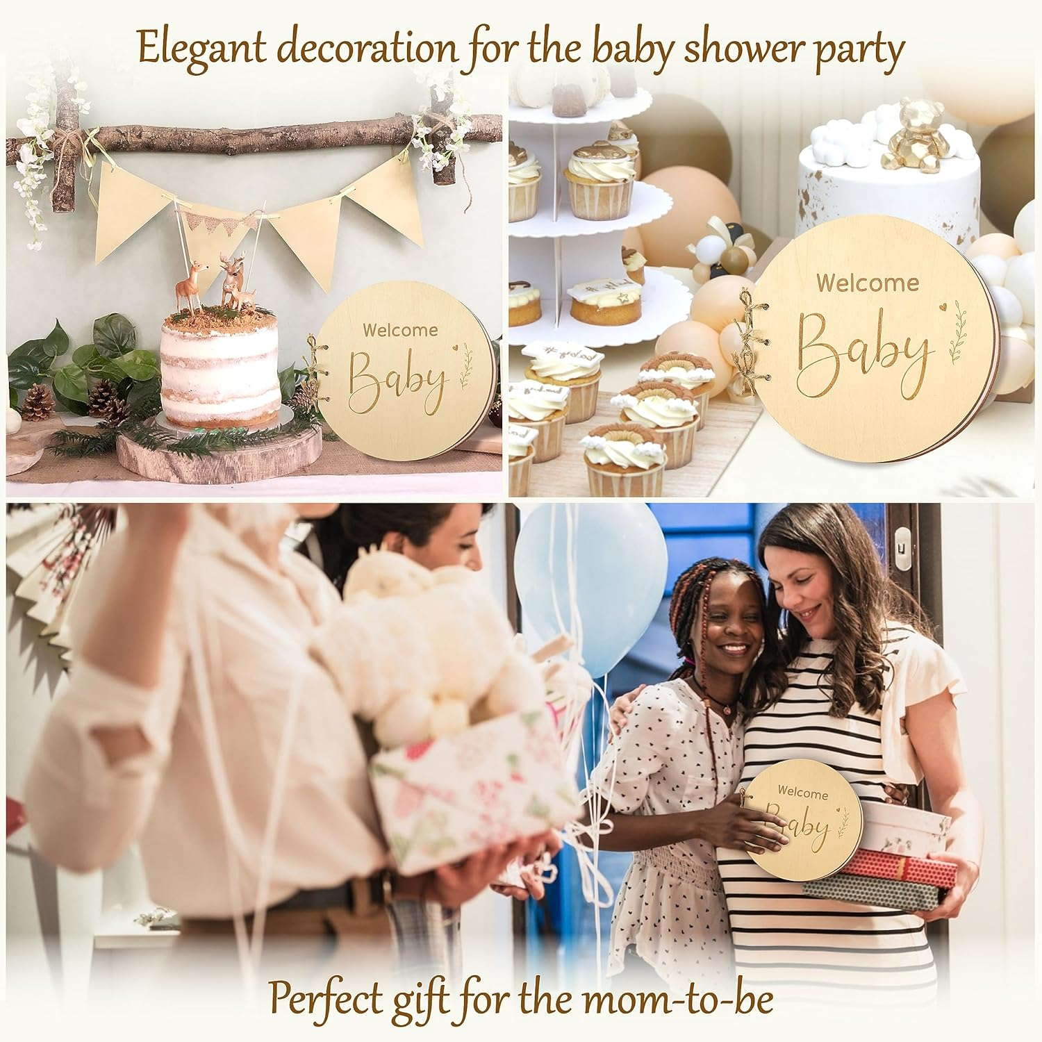 Stofinity Wooden Baby Shower Guest Book Alternatives for Girl - Welcome Baby Shower Sign in Guest Book for Boy, Blank Baby Shower Book Guest, Baby Shower Games Guestbook Keepsake Memory Book image number 1