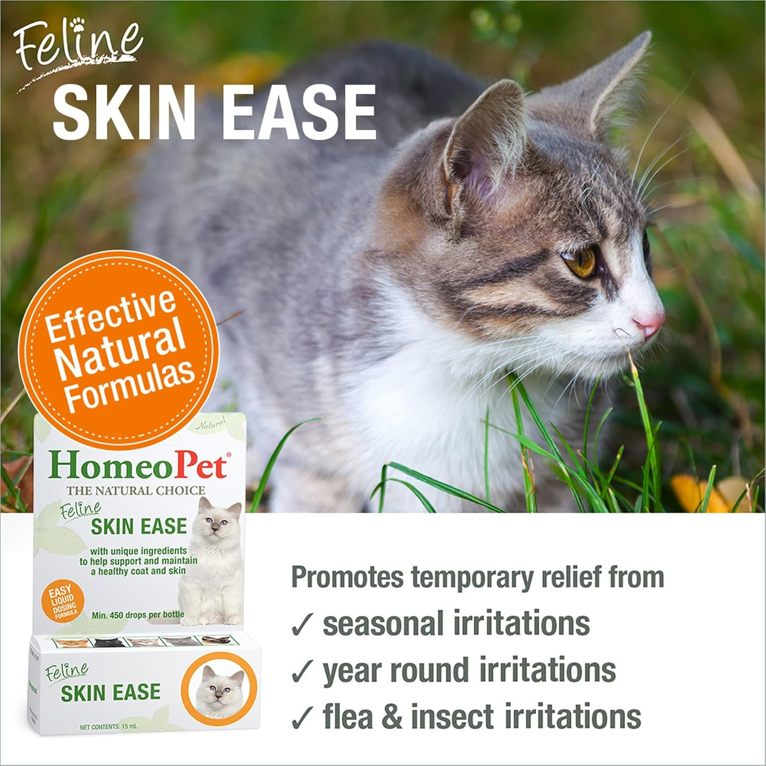 Homeopet Feline Skin Ease 15 Ml &ndash; Natural Cat Skin Relief Drops for Irritated Skin, Chewing, Scratching & Hair Loss &ndash; Natural Remedy to Relieve Cat Skin Issues & Support Healthy Coat. Vet Approved image number 5