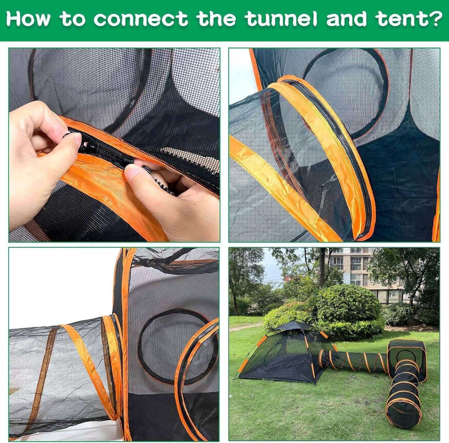 Outdoor Cat Enclosures 4 in 1 Cats Play Tunnels Portable Pop up Mesh Tents for Puppy Cat Small Pet, Cat Tent Playpen for Indoor and Outdoor, Small Animal Compound House Tent Tunnel Cube image number 2