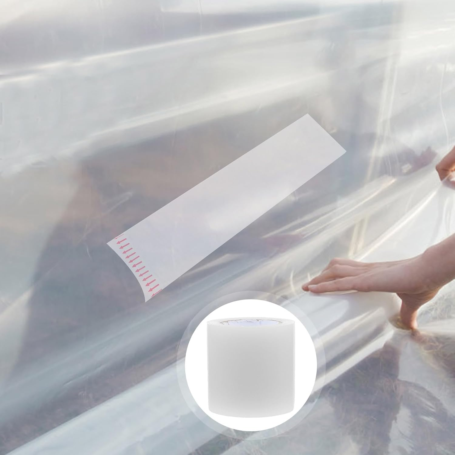 TEHAUX Greenhouse Repair Tape, 2.36 X 32.8Ft Reinforced Clear Plastic Film Tape, for Greenhouses and Plastic Sheeting, Polyethylene Film Tape for Seaming & Splicing image number 4