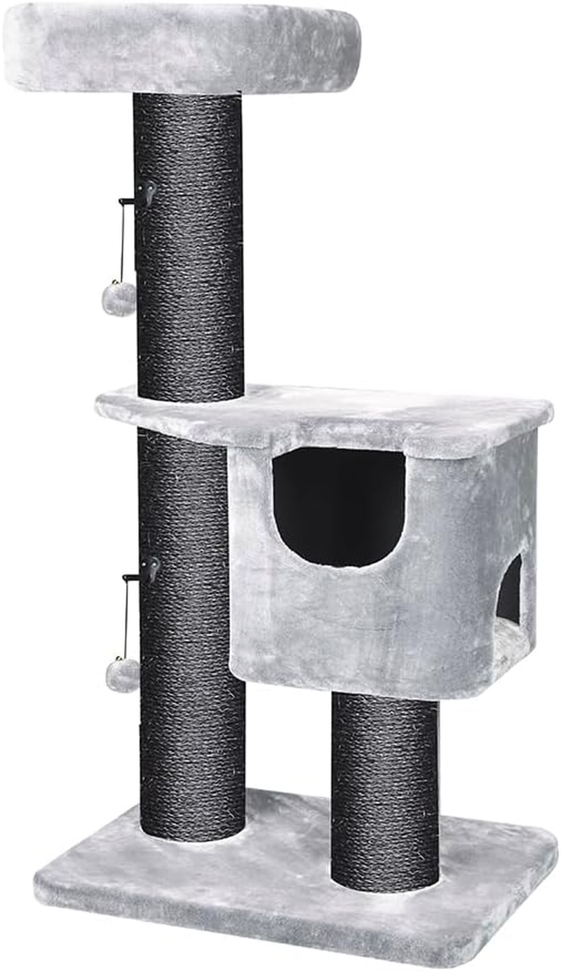 Cattitude Cat Scratch Playground Condo Grey, 158Cm Height - Cat House, Sisal, Hanging Pom Poms, Soft Plush Material, Multi-Level Cat Tree image number 1