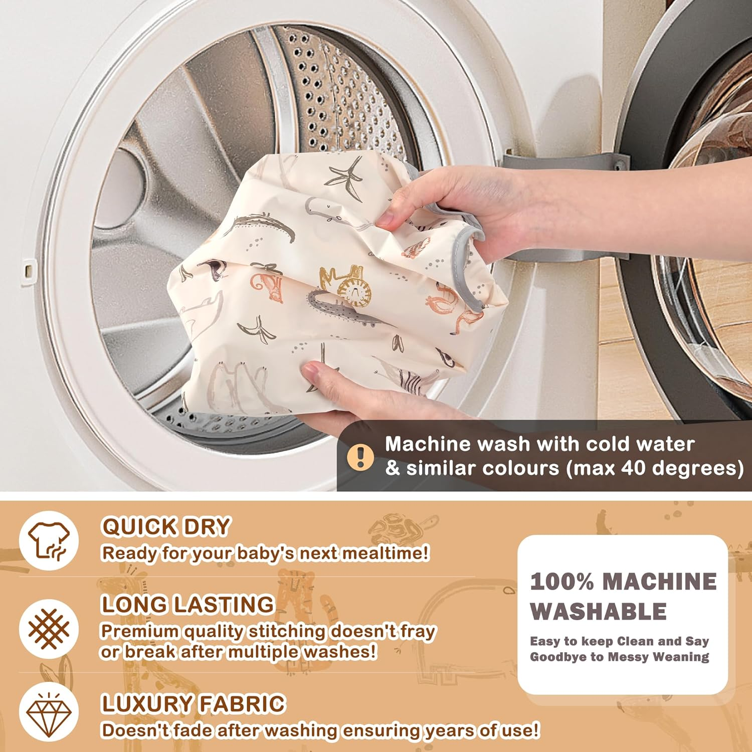 Little Dimsum Mess-Proof Baby Bibs|Infant Toddler Long Sleeve Waterproof Feeding Smock|Catching Food & Wipe Clean(Zoo) - Coconut Tree image number 6