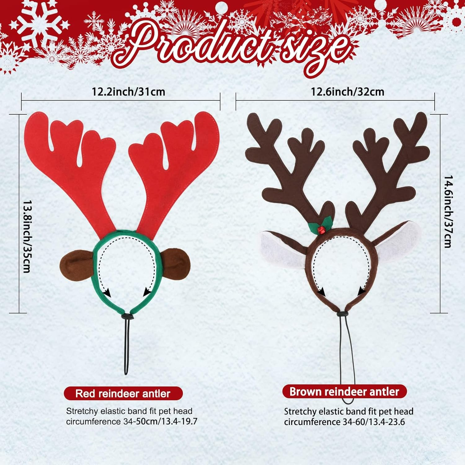 BWOGUE Dog Christmas Elk Reindeer Antlers Headbands Set Pet Christmas Costume Accessories Headwear for Medium Large Dogs