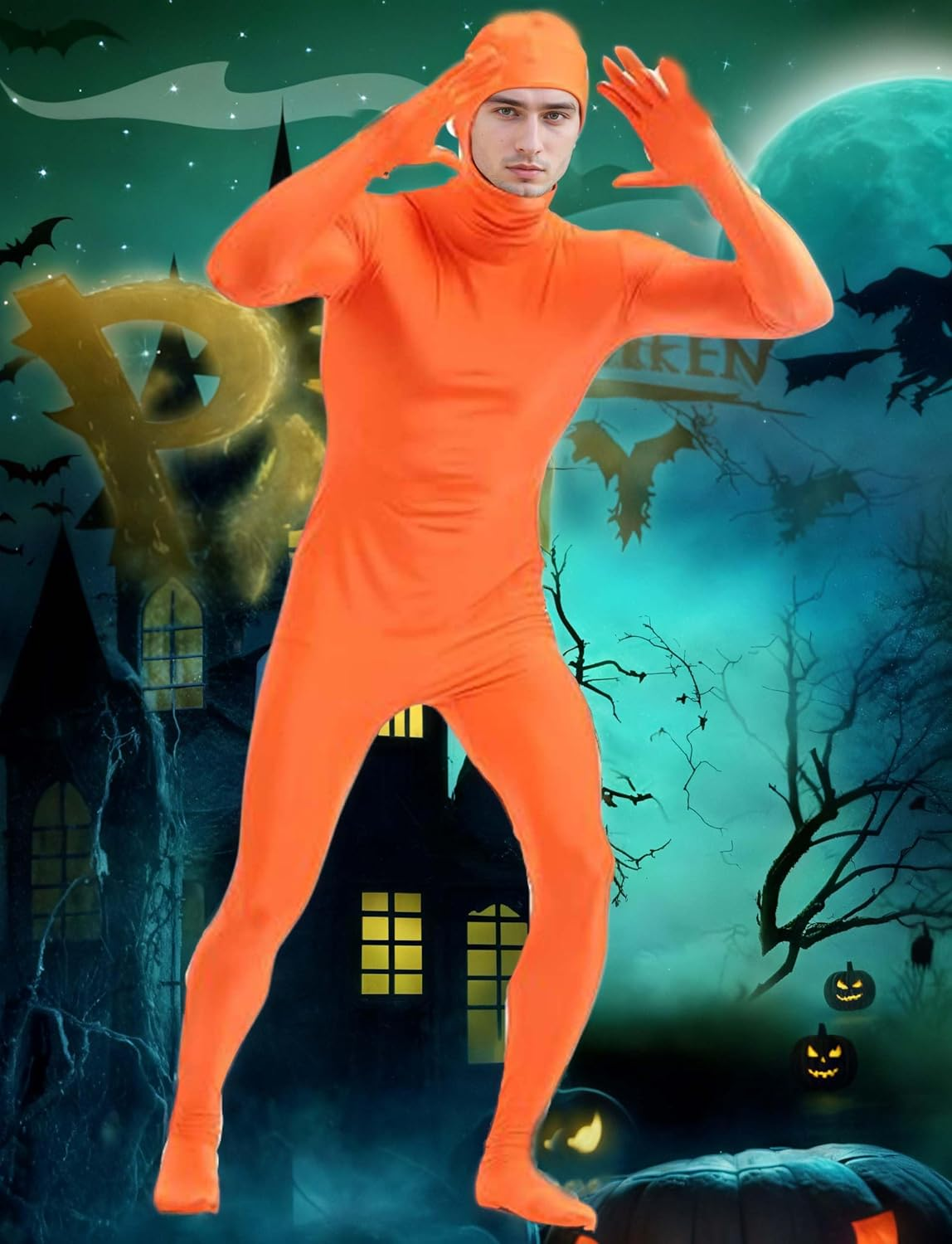 Funny Adult Halloween Costumes for Men or Women Book Week Costume Kids Invisible Man Costume Open Face Full Bodysuit Cosplay Spandex Screen Zentai Suit