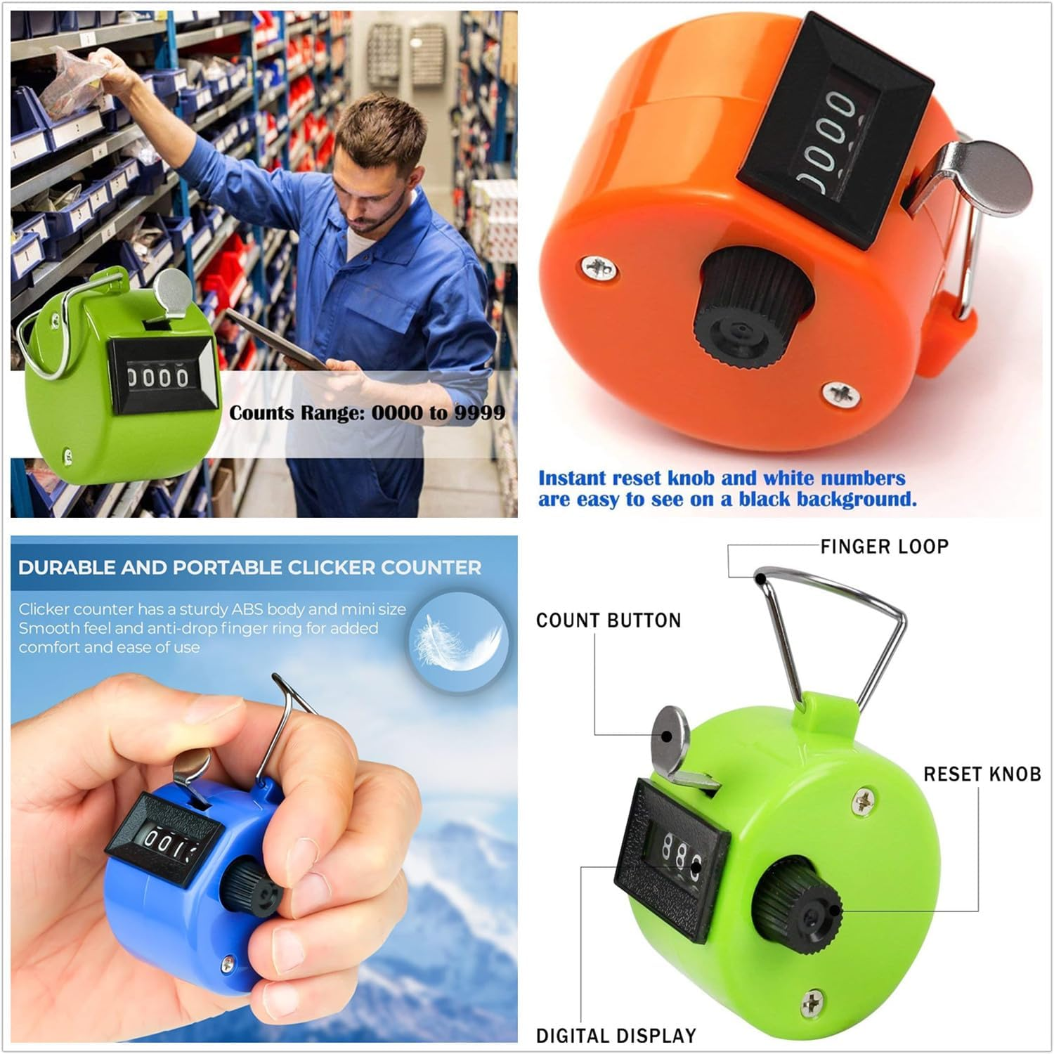 Coehaopike Clicker Counter Handheld,Tally Counter 4 Digital, Hand Counter Clicker for Counting,Mechanical Manual Pitch Counter for Stitch, Knitting Row, Crochet Stitch, Umpire,Golf Stroke, Score (4)