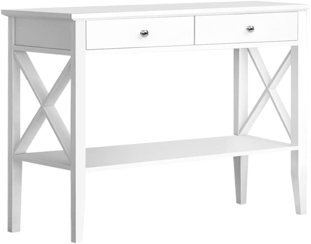Artiss Console Table, Wood Side Hallway Tables Desk Drawers Display Home Bedroom Office Living Room Entryway Furniture, with 2 Drawer Spacious Storage Shelf White