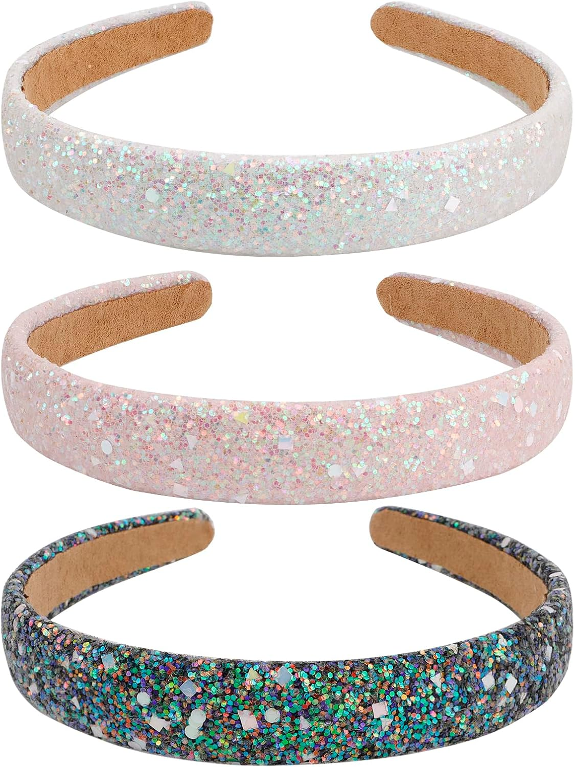 3 Pcs Glitter Sequins Girls Headbands: Sparkly Hard Headbands for Girls & Women, Non-Slip, Bling, Cute Hair Accessories image number 4