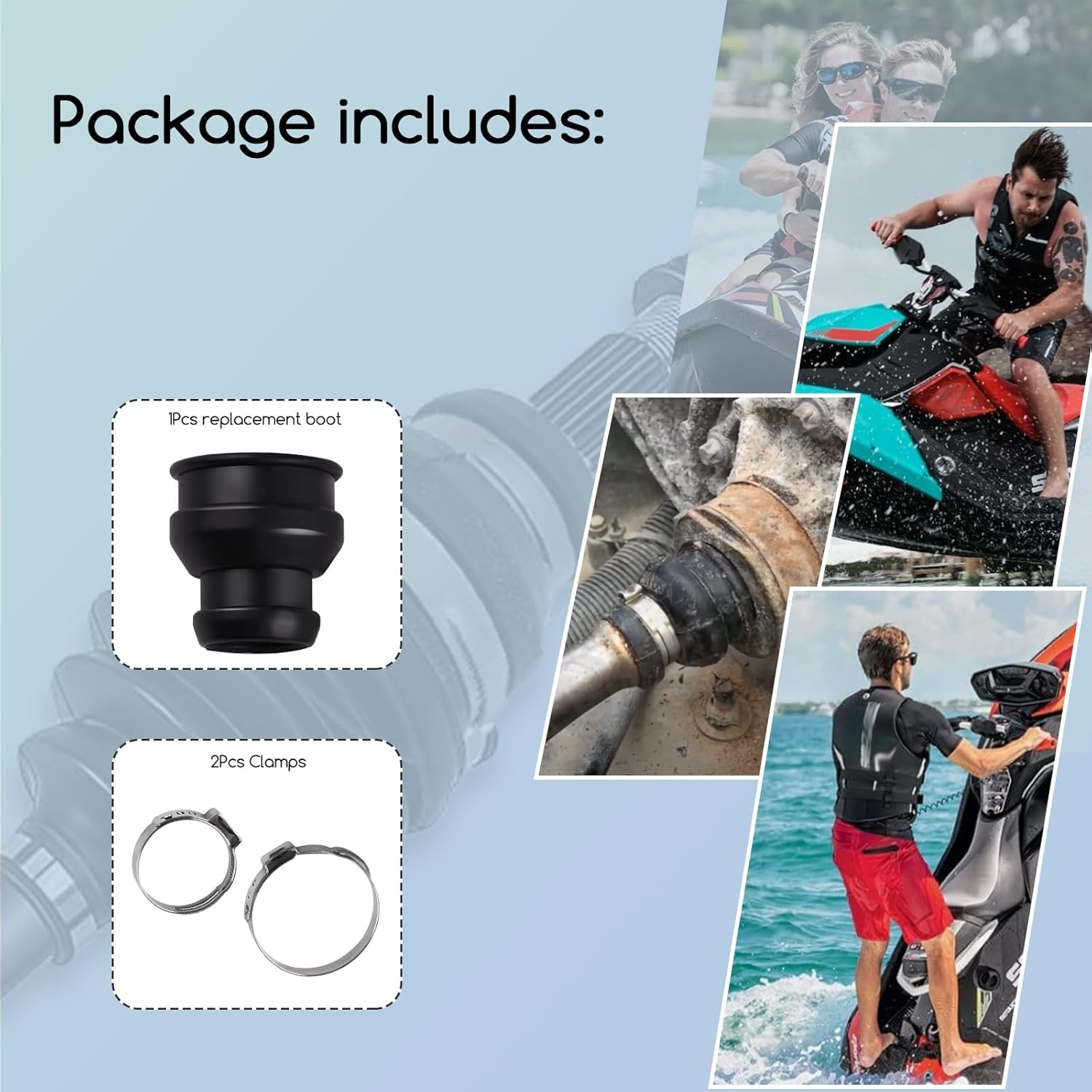 295501148 Drive Shaft Protector Sleeve Rubber Boot Kit & Clamps Compatible with Seadoo 2014 2015 2016 2017 Spark 900 and Spark 900 HO, Replace# 271001762 271001922 image number 1