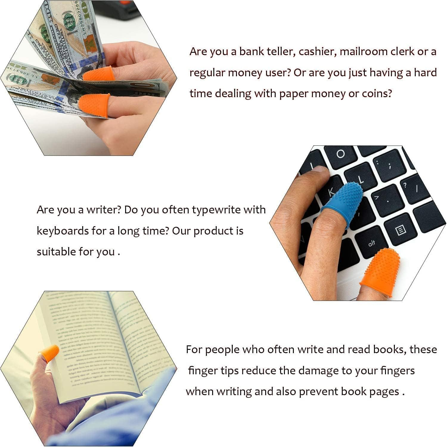 Rubber Fingers Tip Pads Grips,5Pcs Silicone Thumb Fingertip Protector Covers Guard Pads Thimble Grips,Rubber Finger Thimbles Finger Protector Finger Pads Grips,Rubber Finger Tips Guard Finger Thimble image number 3