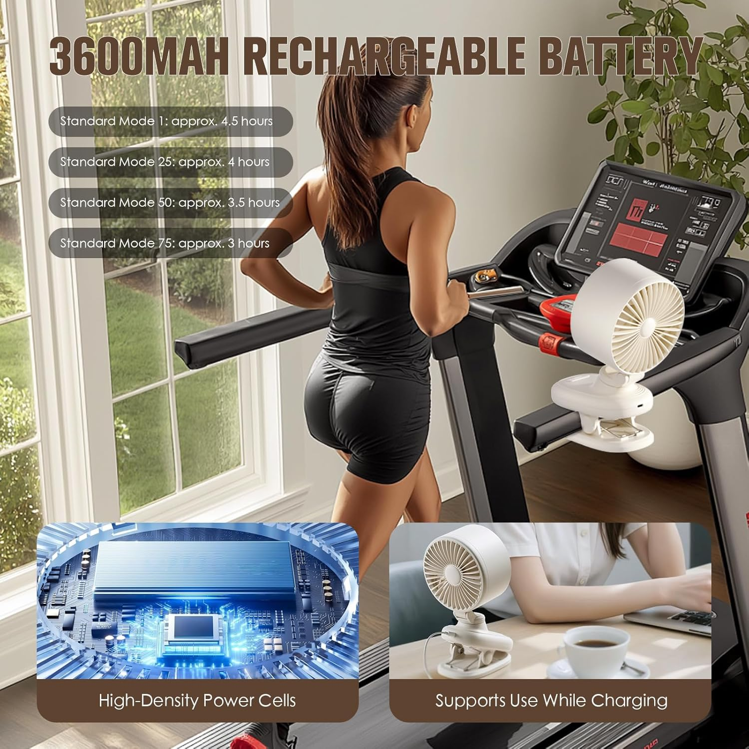 TRILINK Clip on Fan, Small USB Desk Fan with Rechargeable Battery, Oscillation, Timer, Stepless Speed & Ultra Quiet, Mini Portable Table Fan for Home, Desktop, Bedroom, Bed, Office, Travel, & Camping image number 3