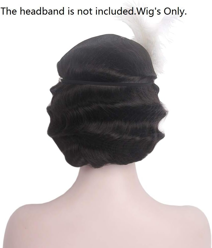 Stfantasy 1920S Brown Retro Finger Wave Wigs Long Curly Natural Wavy Synthetic Wig for Women Daily Costume Party (Black) - Brown image number 7