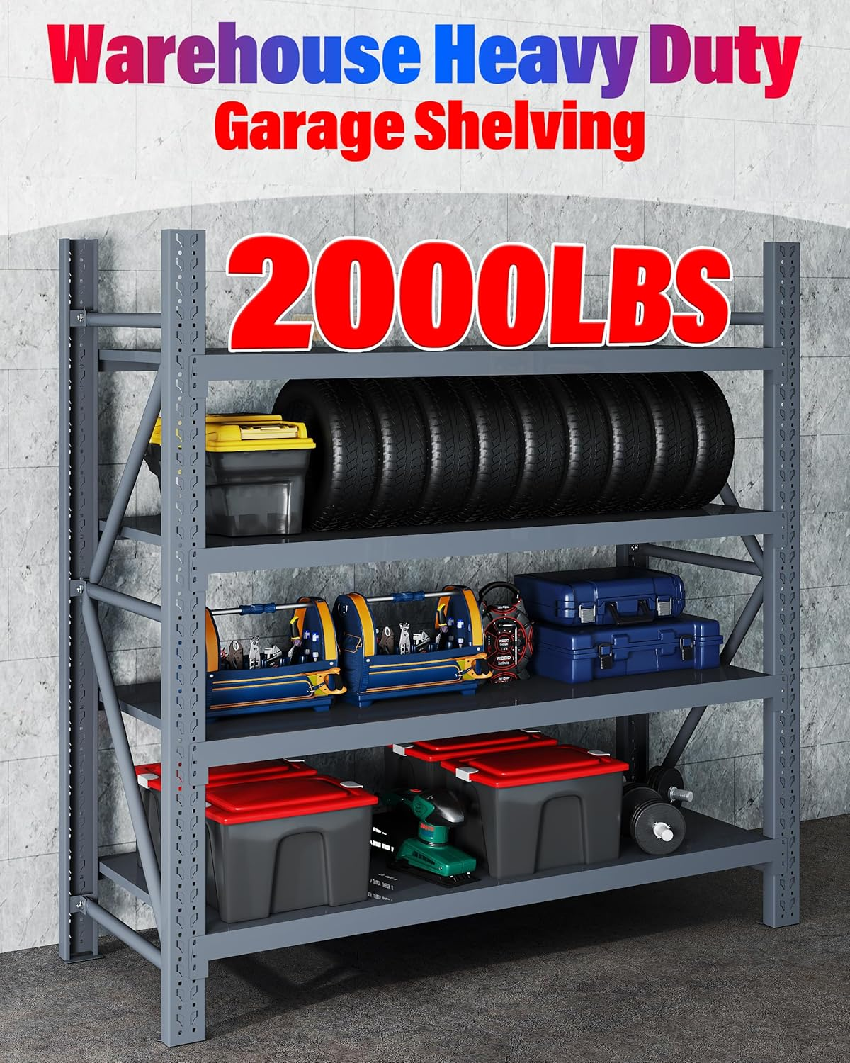 1.5M X 2.4M Heavy Duty Metal Warehouse Garage Shelving System 800KG Storage Racking (Charcoal) image number 3