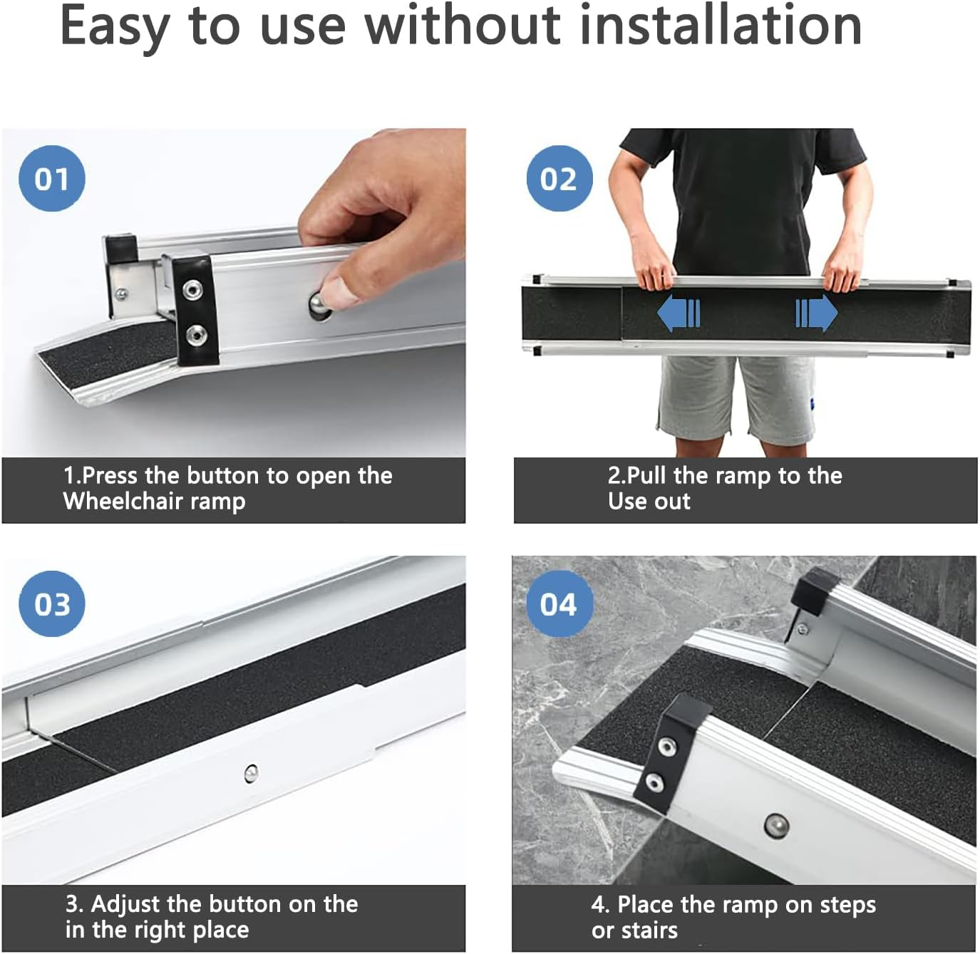 2PCS Telescopic Wheelchair Ramp 98.5-183Cm, Gardhom Adjustable Portable Aluminum Non-Slip Telescopic Ramp with 272KG Store Capacity for Stairs Obstacles House Steps in Textile Bag image number 3