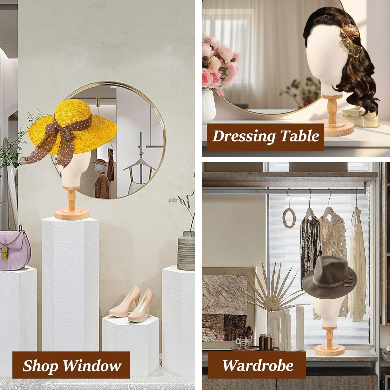 Awobepl Wig Head Stand Easy to Install Hat Display Stand Practical Wig Head Display Stand Fabric Wig Head for Wigs Hats Caps Headdress image number 3