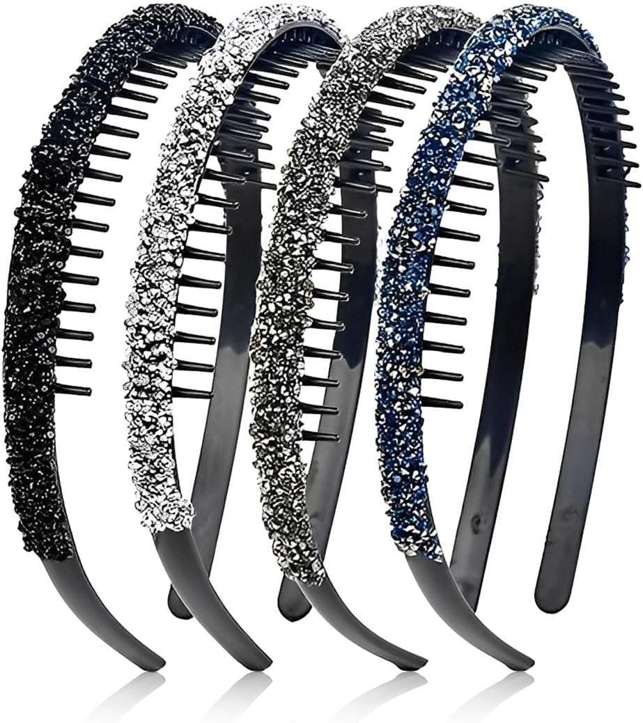 XUZOPIM Pack of 4 Shiny Tooth Comb Headbands, Rhinestone Headband, Women'S Headband, Hair Accessories, Women'S Rhinestone Hair Band, Hair Accessories image number 4