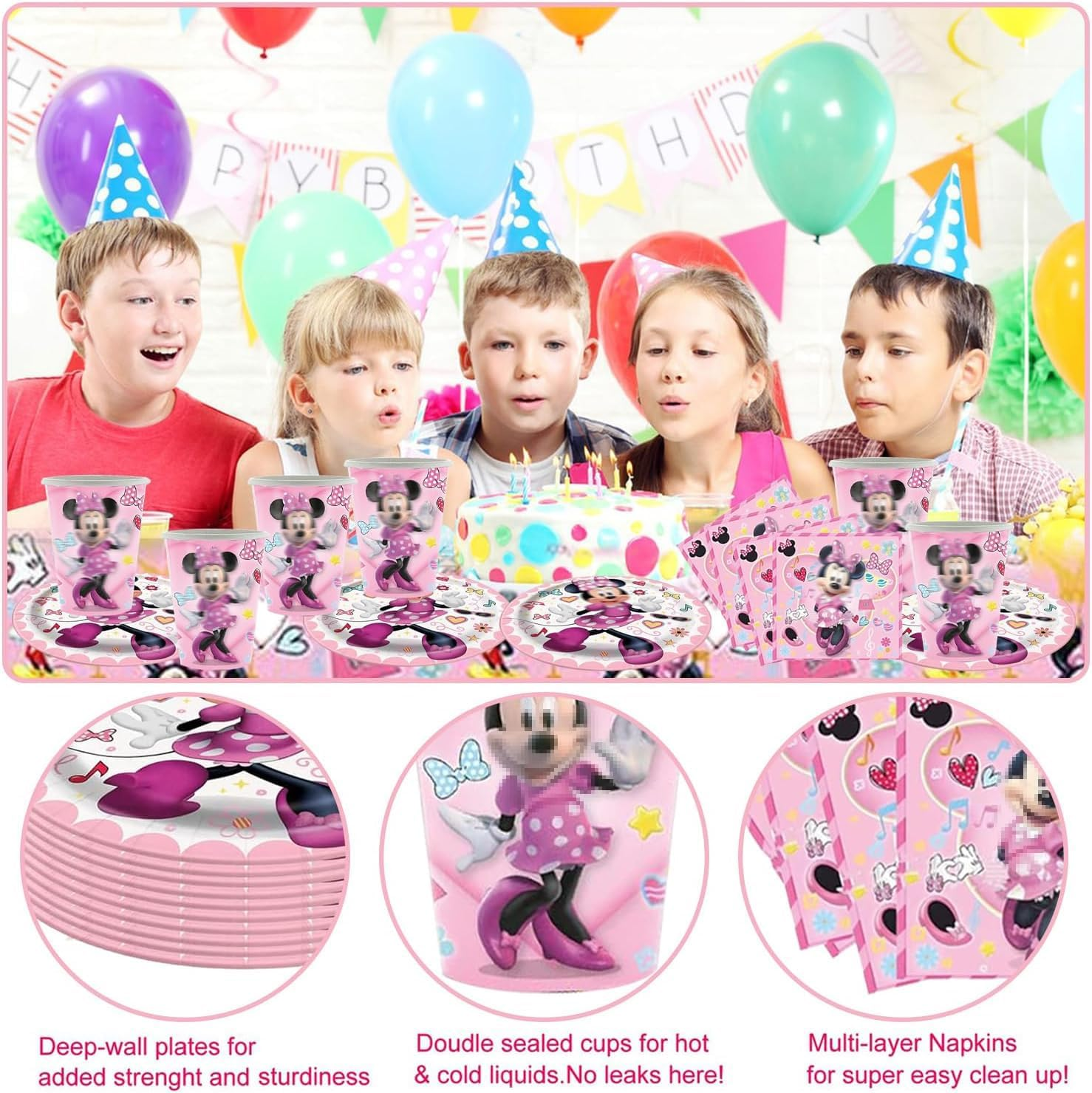 Minnie Birthday Party Tableware, 41 Pieces Minnie Mouse Party Tableware Birthday, Minnie Mouse Birthday Decoration, Party Tableware Children'S Birthday Decoration for Minnie, Children'S Birthday Party image number 1