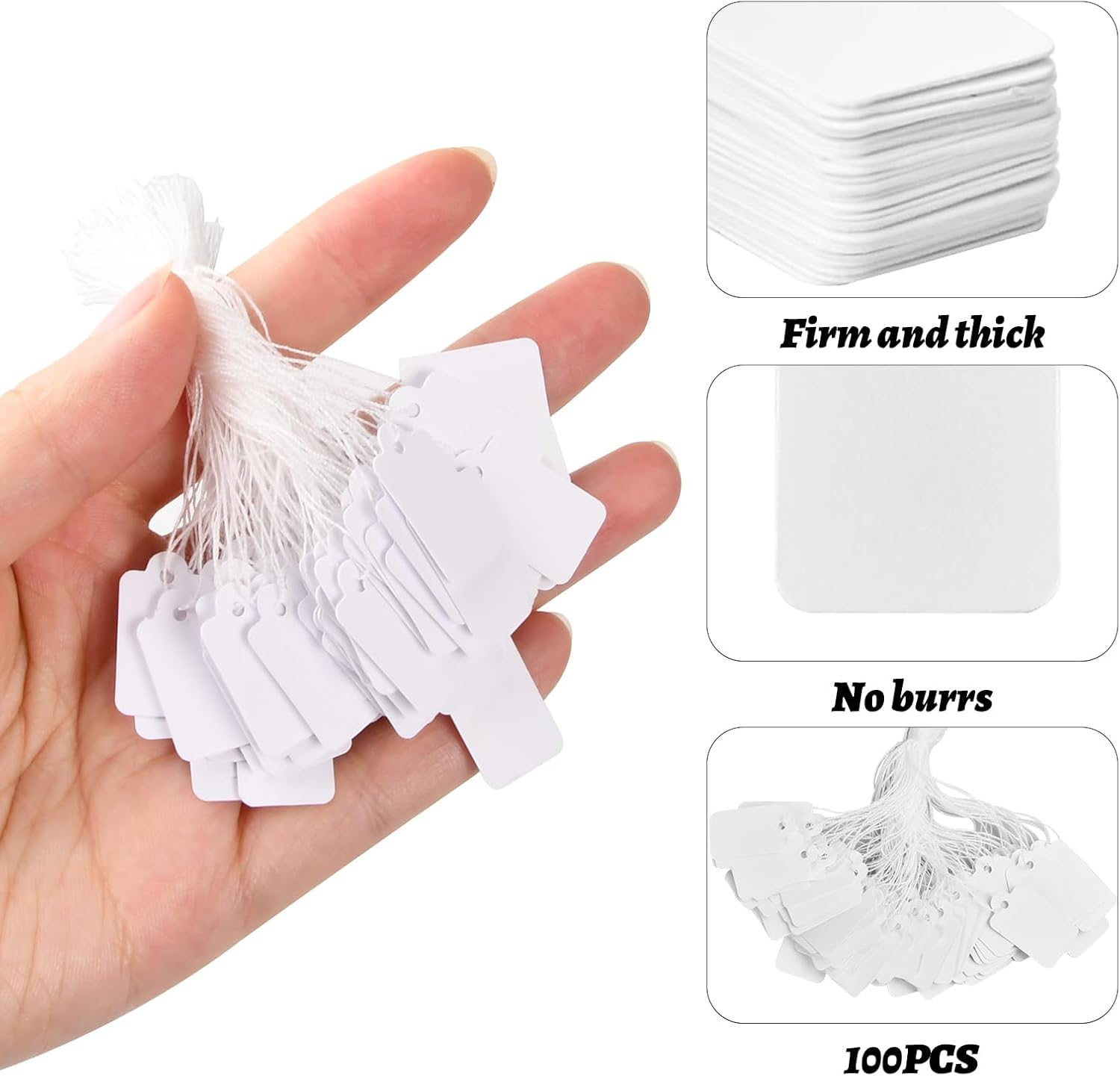 White Price Tags 100 Pieces White Marking Writable Tags, with String, Marking Strung Price Tag, White Paper Tag Jewelry (23X13Mm)