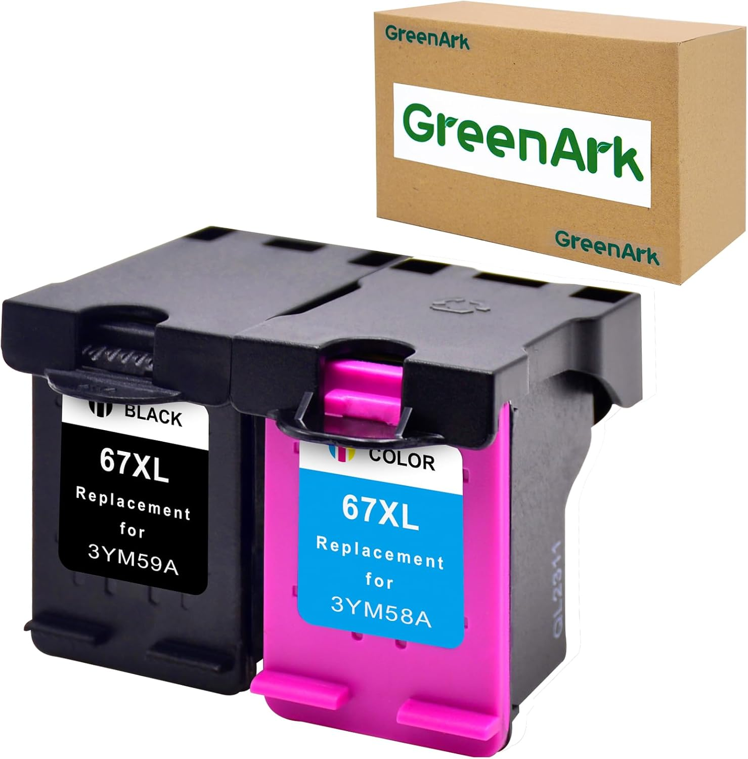 Greenark 67XL 67 XL Ink Cartridges for HP 67XL for HP Deskjet 2700 2720 2721 2722 2723 2330 2331 2332 Envy 2700 2720 2721 2722 6420 6020 Printer （2 Pack） image number 1