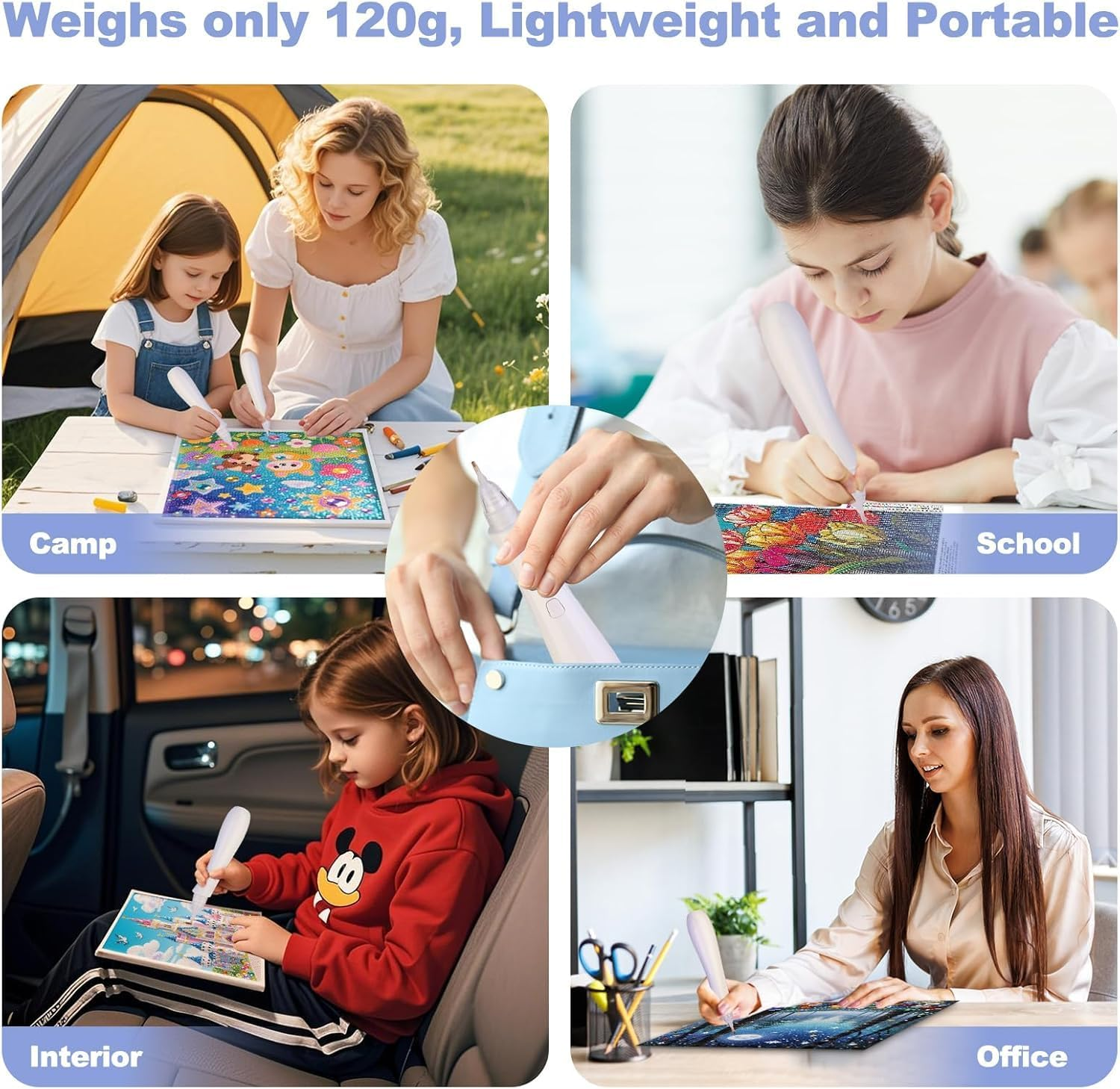 Electric Diamond Painting Pen with Vacuum Technology with 4 Replaceable Tips Rechargeable Art Painting Pen Perfect for 3D Drills, Portable and Durability, Diamond Art Lovers (White) image number 3