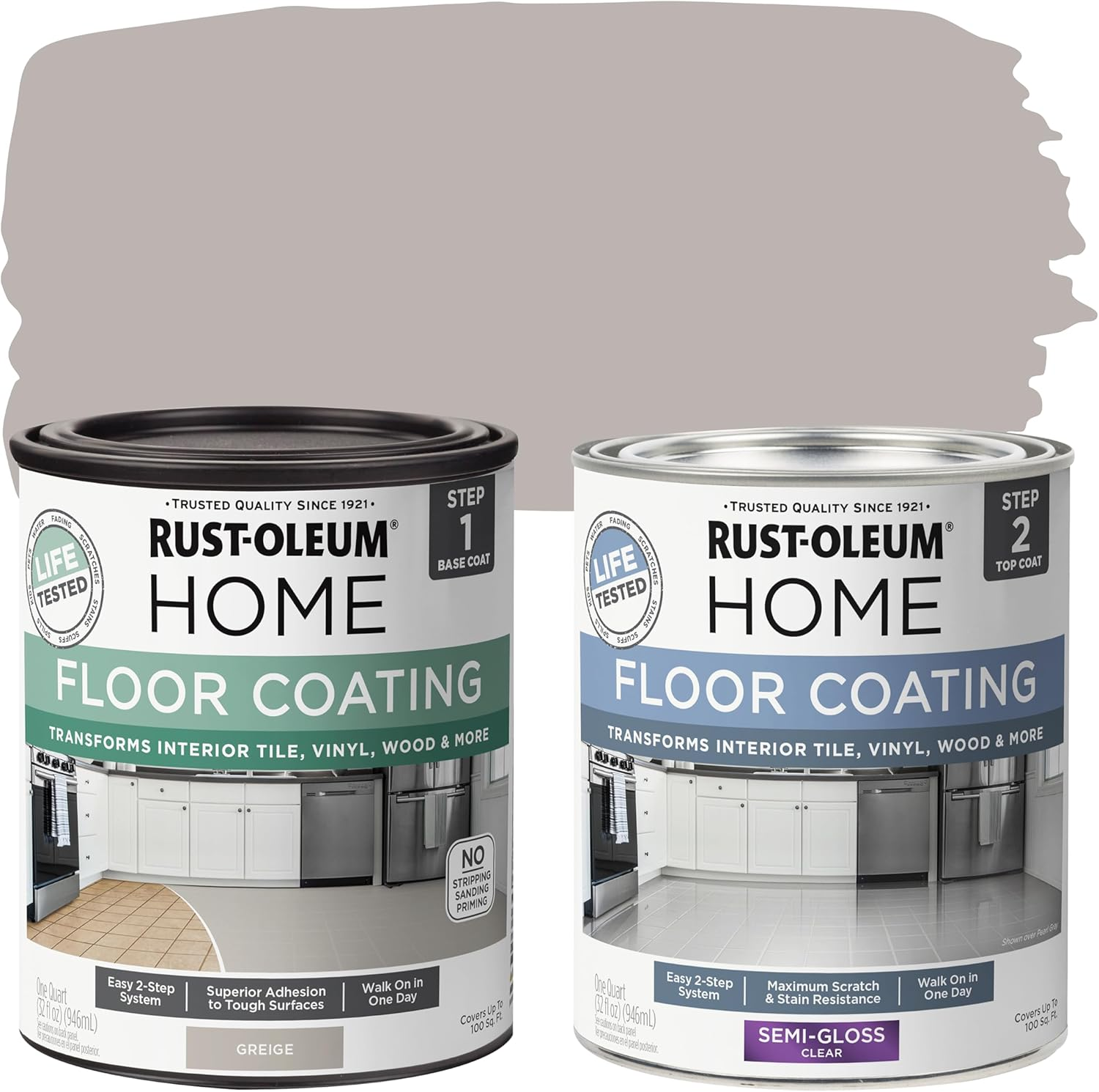 Rust-Oleum 367602 Home Interior Floor Coating Kit, Semi-Gloss Greige