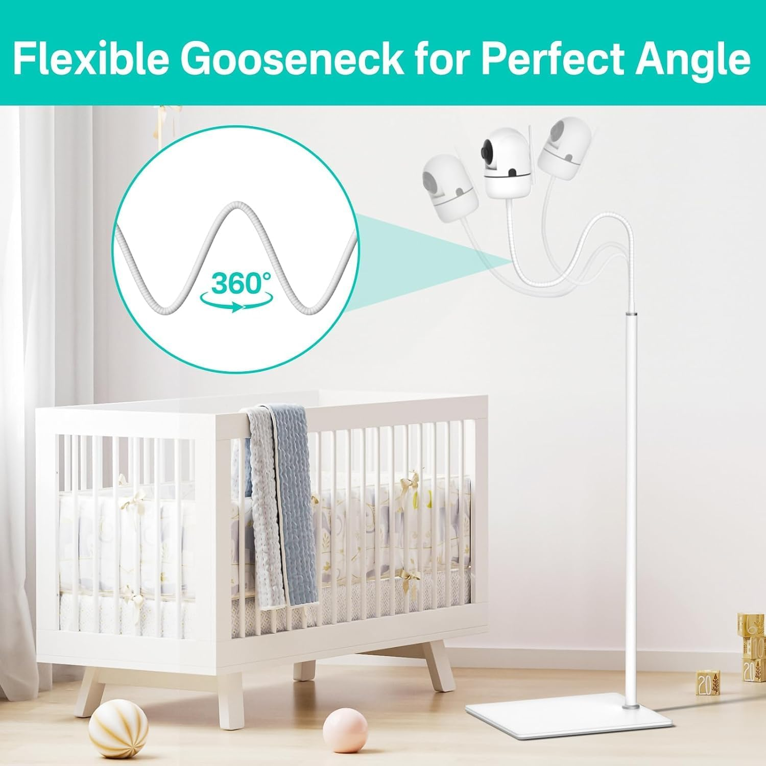 Universal Baby Monitor Stand for Infant Optics DXR-8 Pro, Baby Monitor Floor Stand - Height Adjustable Baby Camera Stand for Eufy, Vtech, Owlet, VAVA and Most Baby Monitor Holders image number 1