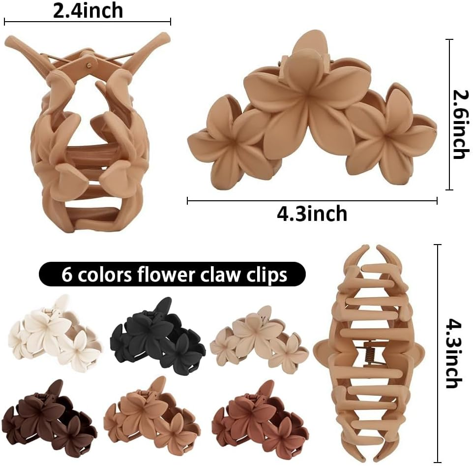 TOFBS Pack of 6 Hair Clips for Women Large Flower Shaped Claw Clips Stylish Non-Slip Matte Hair Clips Hair Decoration Accessories image number 1