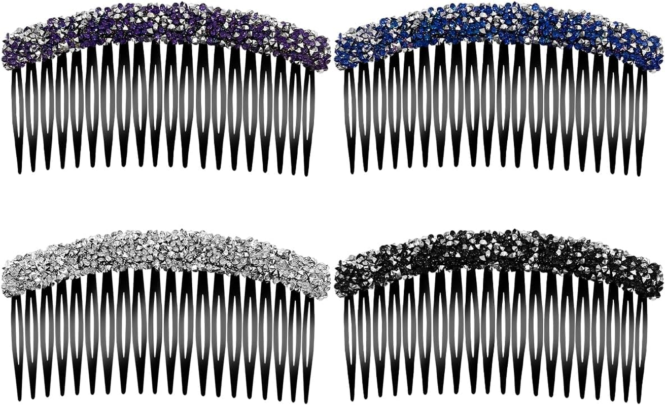 NILLOS Rhinestone Hair Side Combs, 4 PCS Plastic Claw Rhinestone Hair Accessories for Women, Girls (White, Black, Blue, Purple) image number 1
