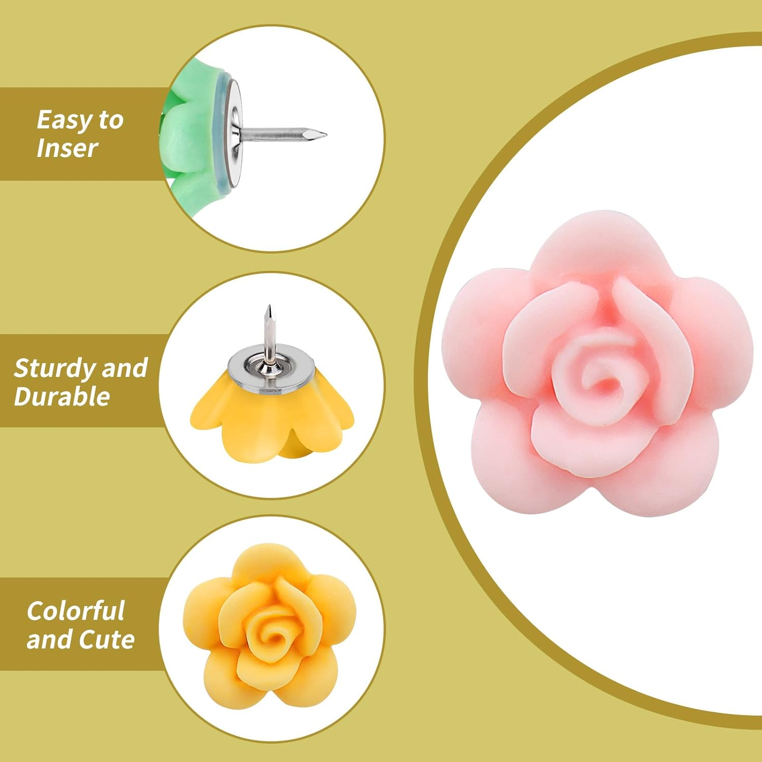 Decorative Flower Push Pins, 30Pcs Cute Thumb Tacks for Cork Board, Photo Wall, Feature Wall, Map, Bulletin Board, Office or Home image number 3