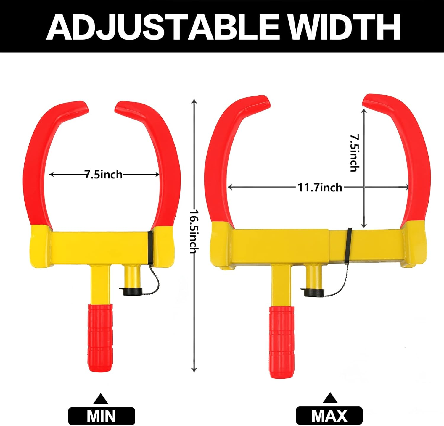 KAYCENTOP Wheel Clamp Lock Tire Lock anti Theft Lock Fit Most Vehicles Max 10" Tire Width and 7" Reach for Trailers SUV Boats Atvs Motorcycles Golf Cart Great Deterrent Bright Yellow/Red image number 5