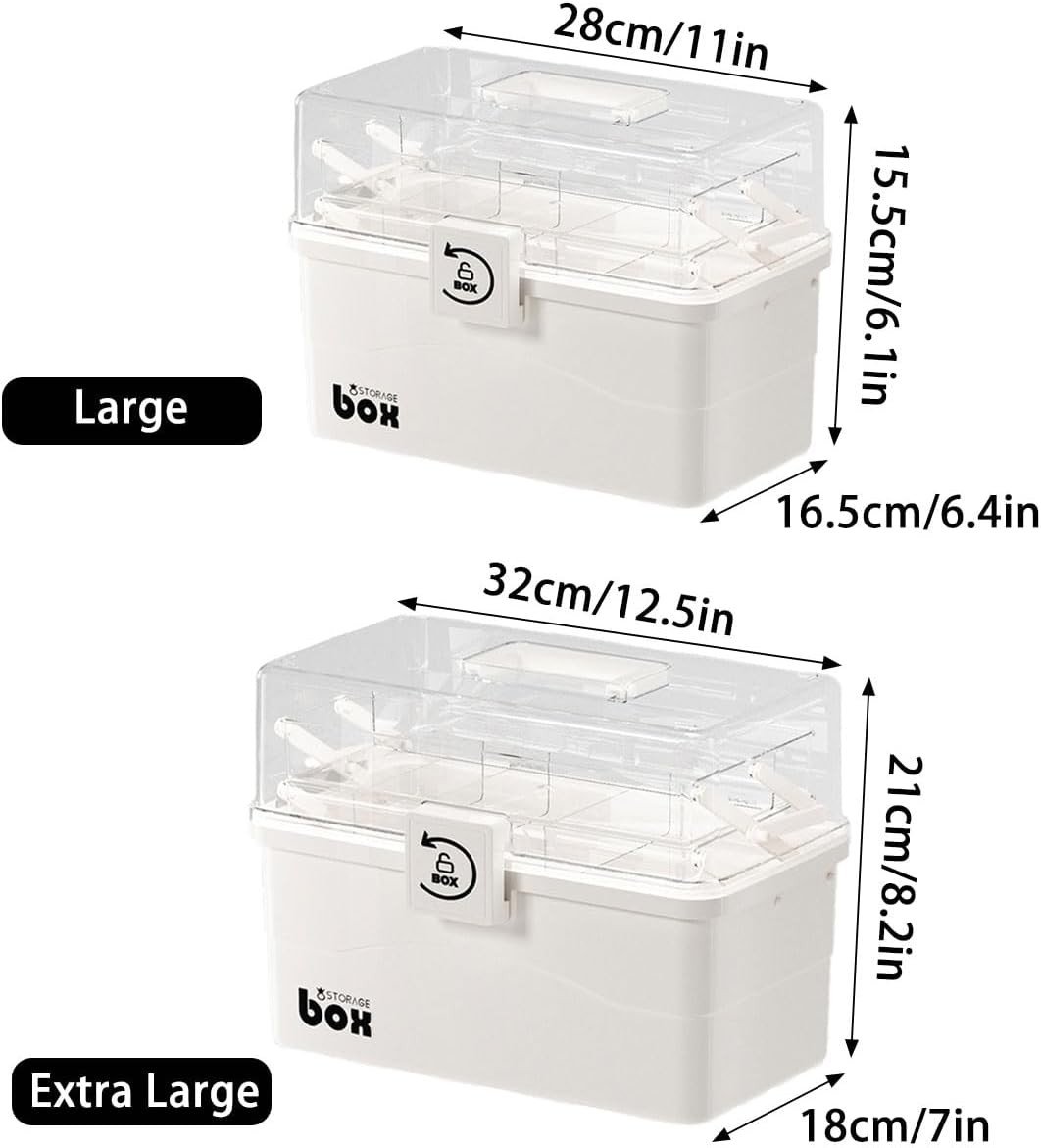 AIMALL Medicine Box, Household First Aid Storage, Large/Extra Large Sizes (11&times;6.4&times;6.1In/12.5&times;7&times;8.2In), Expandable, Transparent Lid, Compact Medication Organizer
