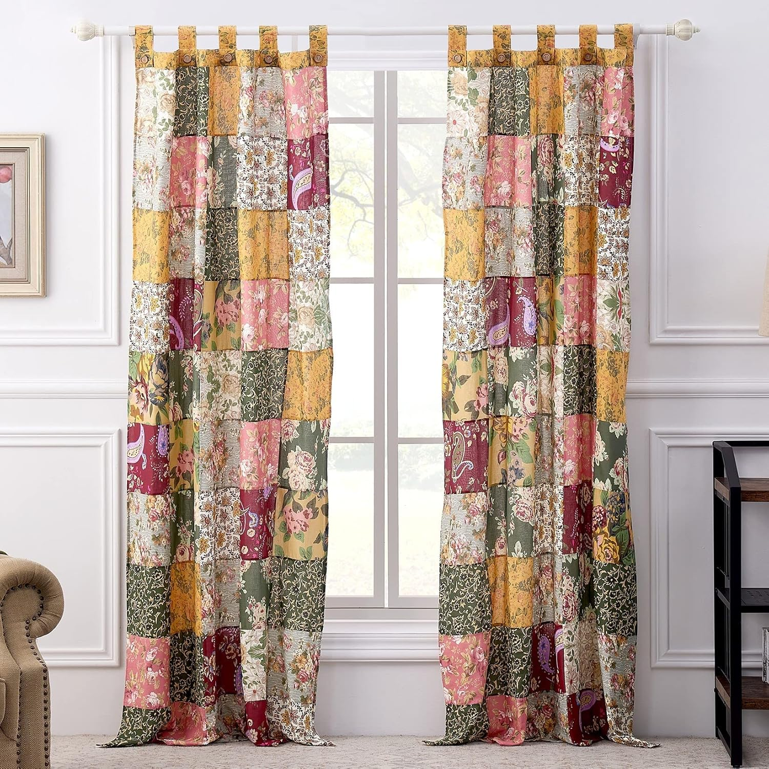 Greenland Home Antique Chic Authentic Patchwork Curtain Panel Pair, 84 X 84 Inches