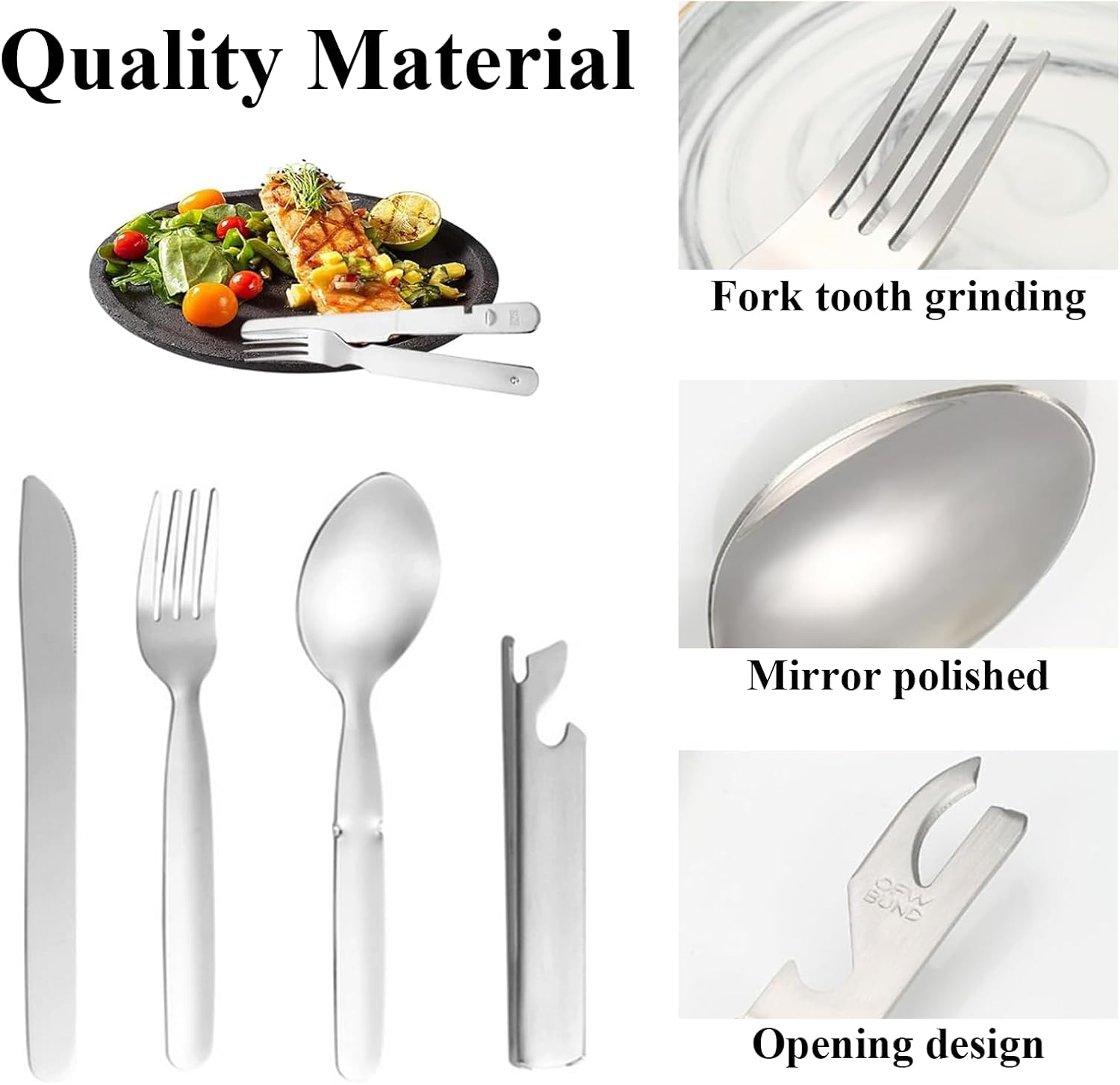 Rhoyee 4-In-1 Stainless Steel Camping Utensil Set &ndash; Portable Folding Knife, Fork, Spoon & Bottle Opener &ndash; Compact Travel Cutlery Kit for Hiking, Backpacking, Outdoor & Emergency Use image number 5