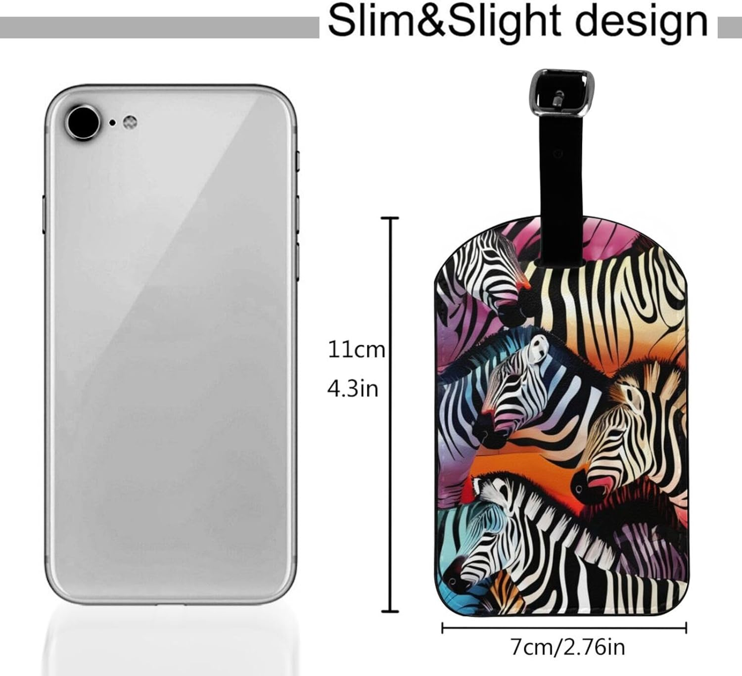 Coloured Zebra Print Elegant Tag Stylish Tag Luggage Tag 4.3 X 2.76 Inch for Suitcases Travel Bags image number 2