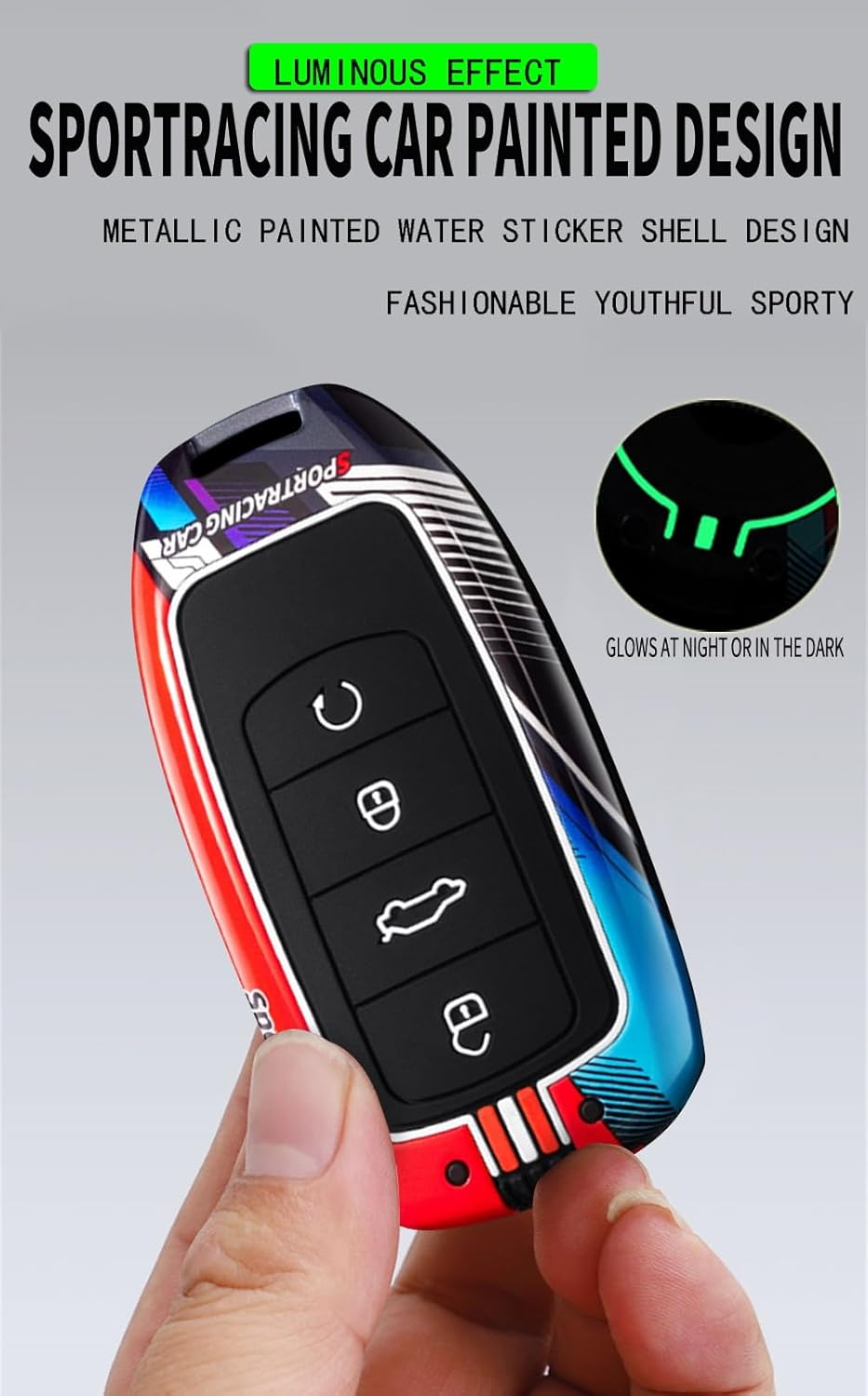 Ontto Luminous Car Key Fob Cover Fit for Chery Jaecoo J7 J8 7 Tiggo 8Plus 8 5 plus 7Pro Max Omoda 5 C5 Arrizo Key Holder Metal Smart Shell Case Keyring Keychain Auto Styling Accessories Red 3 - 2-Black image number 2