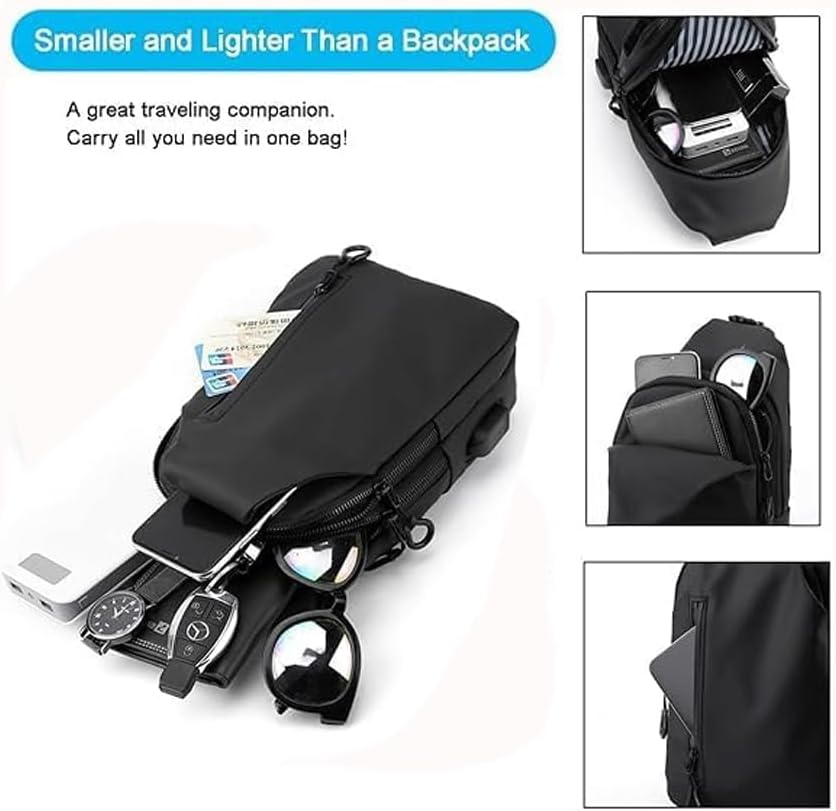 Men'S Sling Bag Anti-Theft Crossbody Shoulder Bag with Charging Ports Waterproof Sling Backpack for Men Travel Hiking Chest Bag Daypack