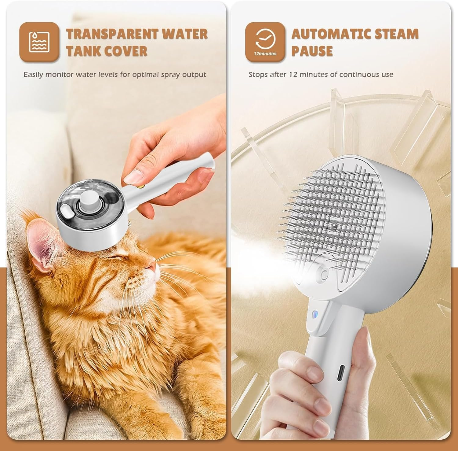 Spray Cat Brush for Shedding, 3 in 1 Steam Cat Brush Remove Static Flying Hair, Pet Grooming Brush, Cat Comb Water Brushes for Long or Short Haired Cleaning & Removal image number 2